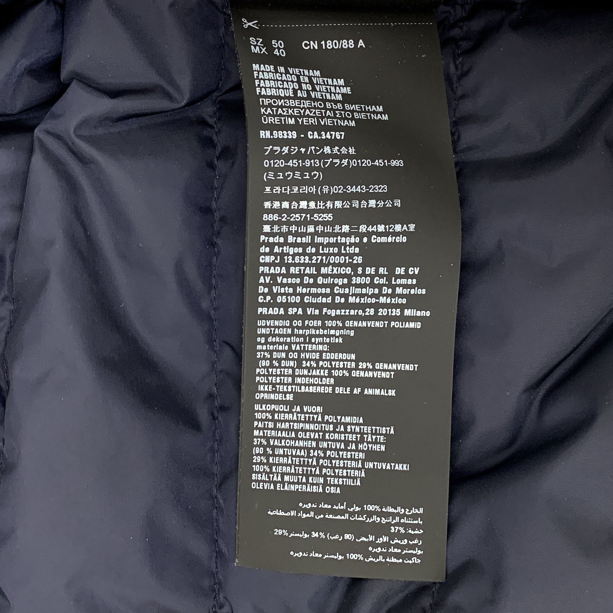 Prada Prada Triangle Logo Down Jacket Navy (L) Size US M / EU 48-50 / 2 - 7 Thumbnail