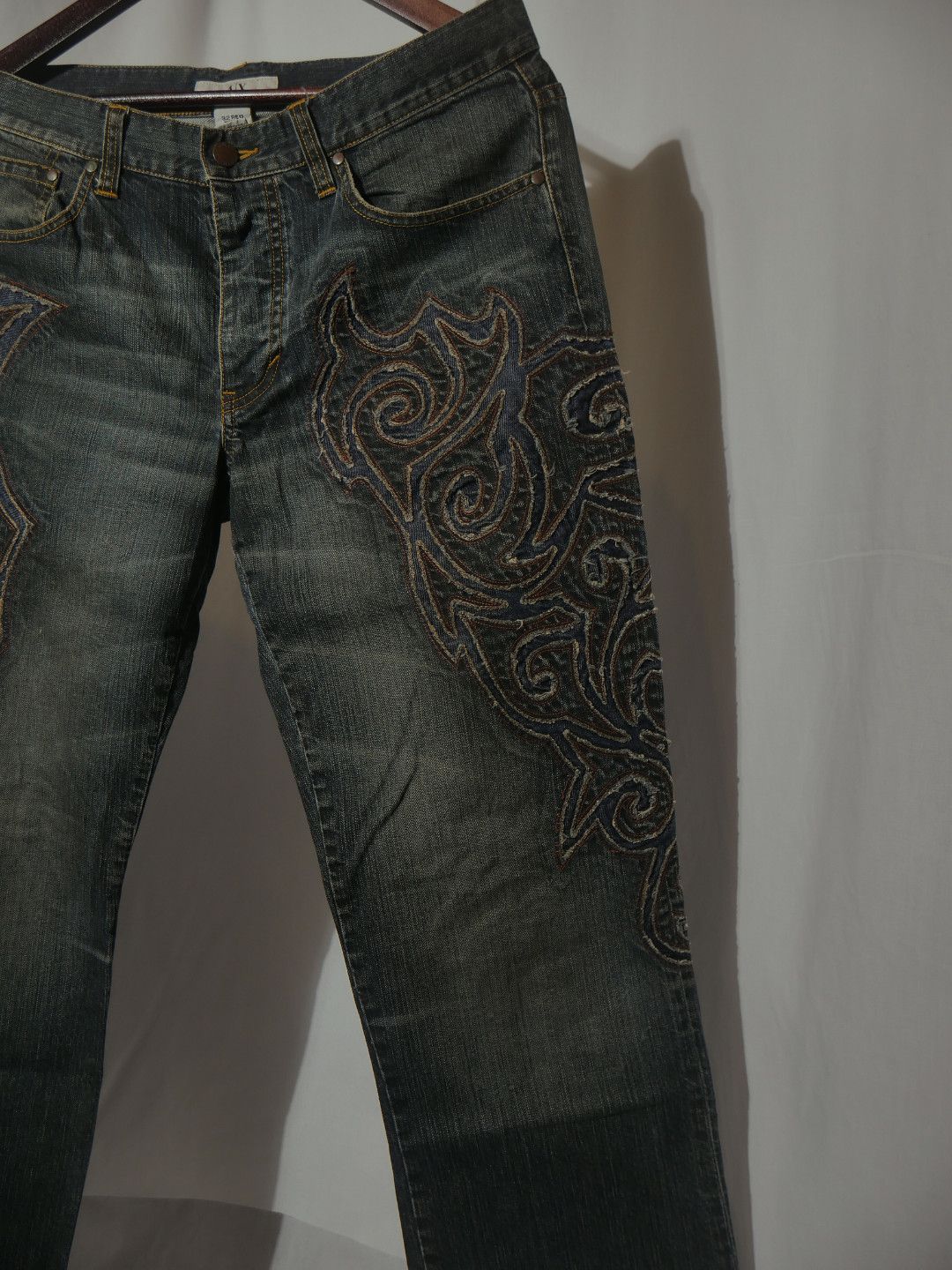 Giorgio Armani A/X 1990s Tribal Patch Denim Pants Size US 34 / EU 50 - 3 Thumbnail