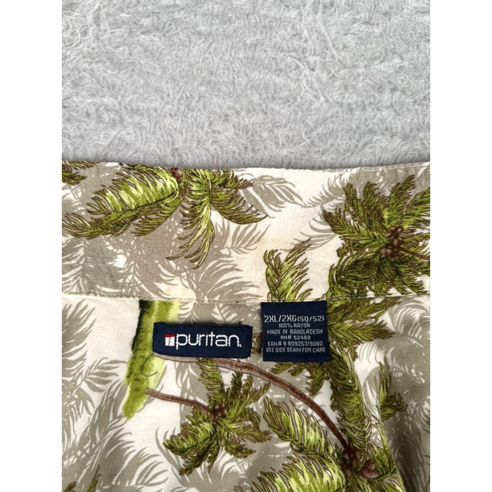 Vintage Puritan Shirt Mens 2XL Beige Green Hawaiian Palm Tree Print Rayon Button-Up Casual Short Sleeve Pattern Floral 2XL Mens Vibrant Hawaiian Theme Womens? Size US XXL / EU 58 / 5 - 3 Thumbnail