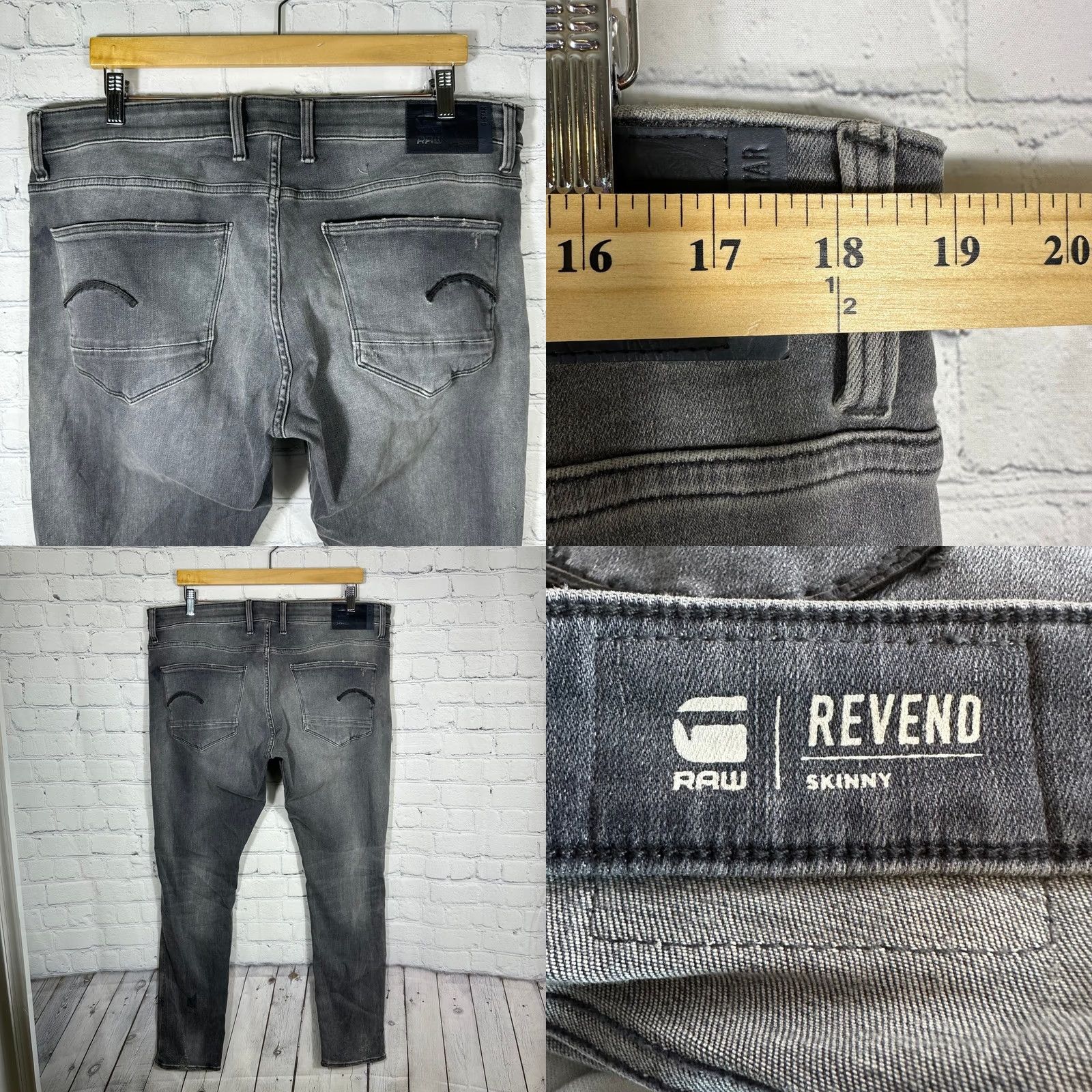 Vintage G-Star RAW 3301 Jeans Slim 5-Pocket Distressed Patch Gray Mens 38x32 Size US 38 / EU 54 - 8 Thumbnail