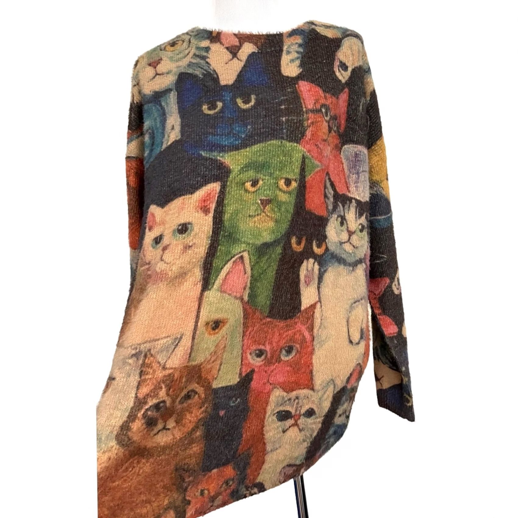 Vintage VINTAGE Women’s Cat Sweater Pullover Oversized Wool Blend Allover Design Sz Large Size L / US 10 / IT 46 - 3 Thumbnail
