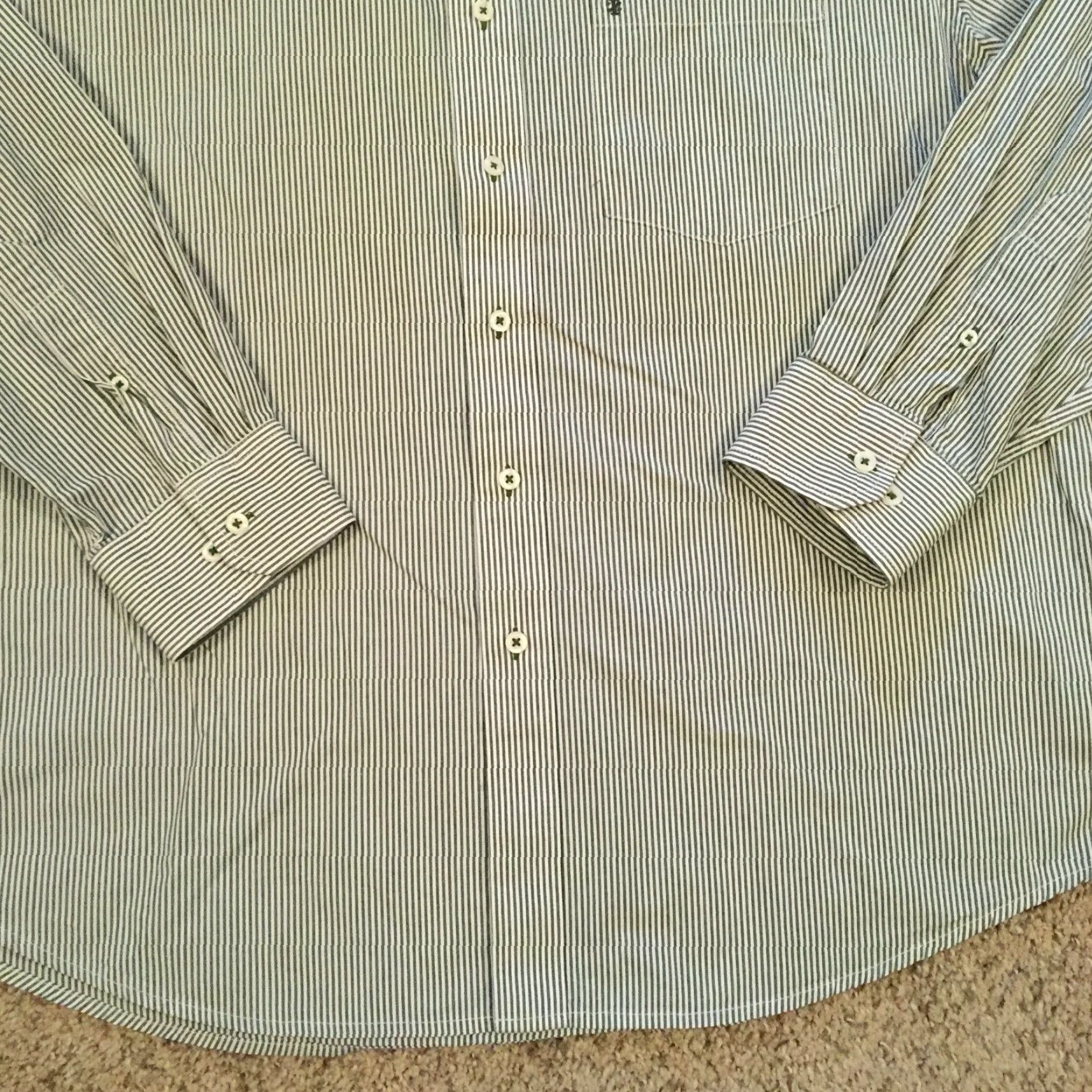 Izod IZOD Shirt Mens XL Green Striped Long Sleeve Button-Down Collared Cotton Button Up Top Size US XL / EU 56 / 4 - 4 Thumbnail