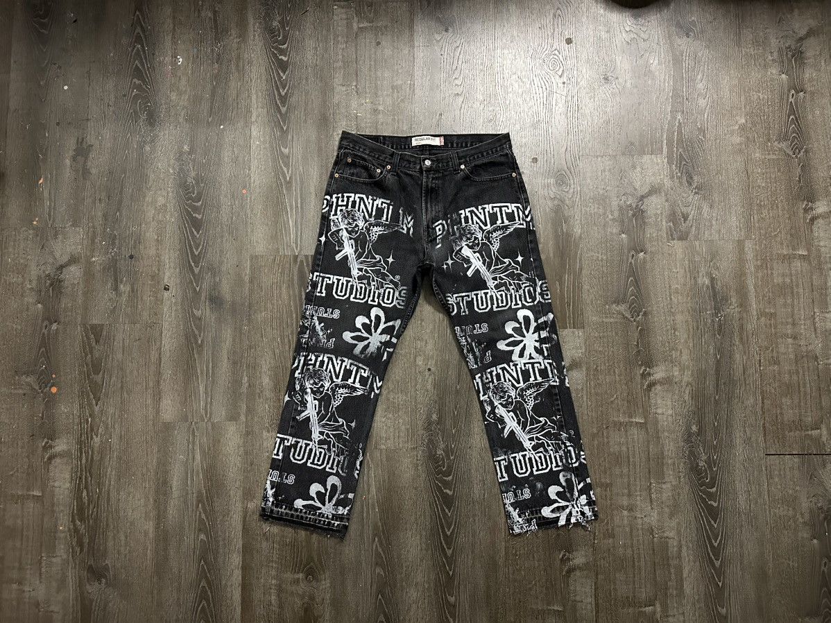 Handmade × Levi's × Vintage Levi’s 505 custom made silk screen black denim jeans sz. 36 Size US 36 / EU 52 - 2 Thumbnail