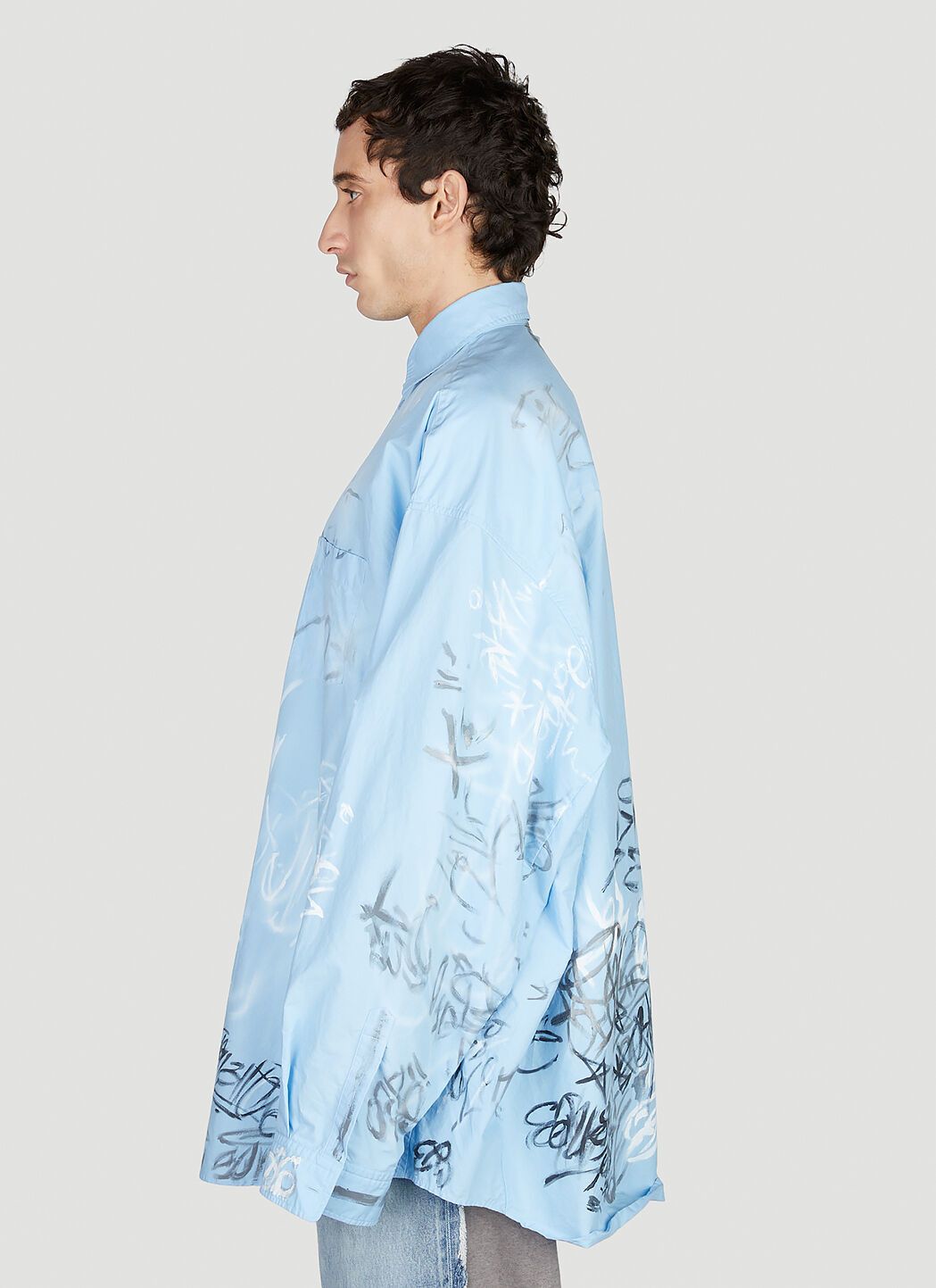 Balenciaga o1mt1gz0325 Unisex Graffiti Shirt Oversized in Blue Size US XL / EU 56 / 4 - 3 Thumbnail