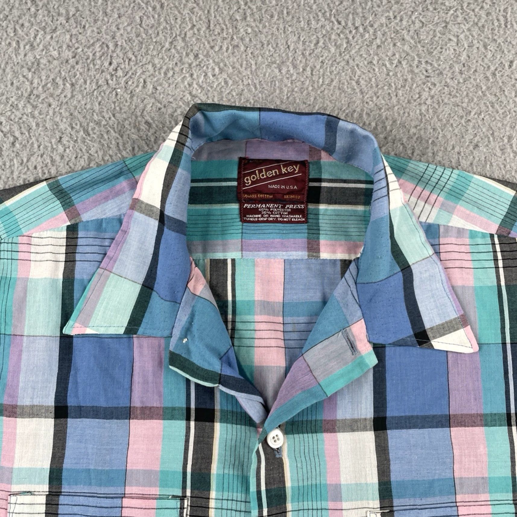 Vintage VINTAGE Golden Key Plaid Button-Up Shirt Striped Blue Pink Large Made In USA Mens Short Sleeve Collared - Size US L / EU 52-54 / 3 - 2 Thumbnail