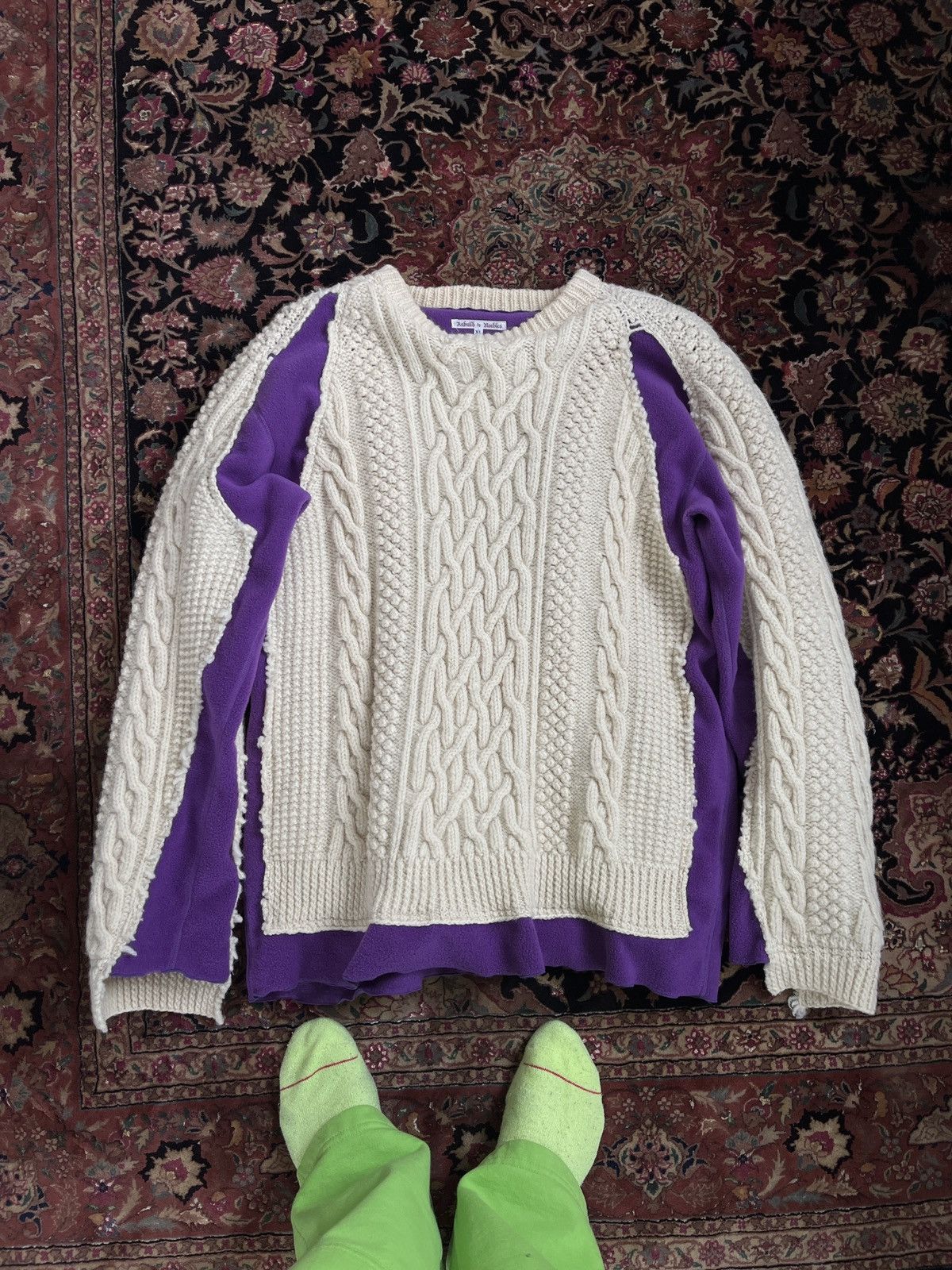 Needles Rebuild by Needles Fisherman Sweater “White/Purple” Size US XL / EU 56 / 4 - 2 Thumbnail