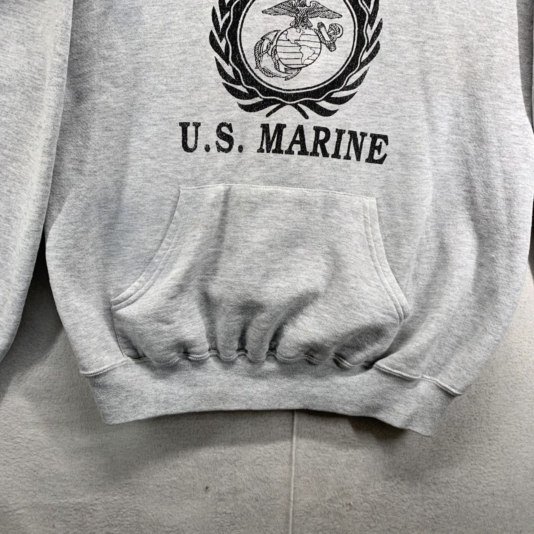 Jerzees VINTAGE United States Marine Corps Hoodie Mens Large Gray Cotton Polyester Fleece Graphic Print Navy Marine 90s Pullover JERZEES Size US L / EU 52-54 / 3 - 4 Thumbnail