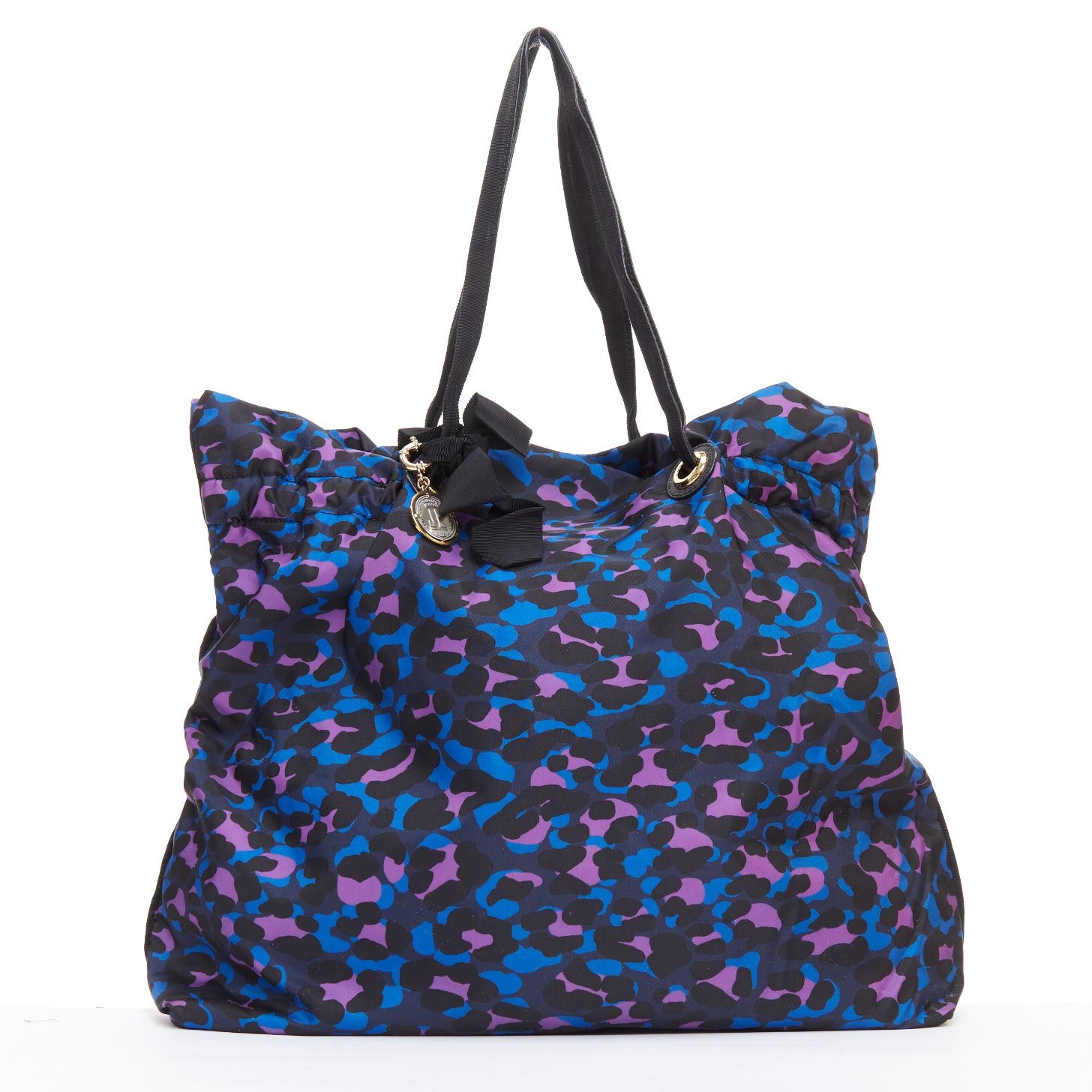 Lanvin LANVIN blue purple leopard print black bow strap shoulder tote bag Size ONE SIZE - 1 Thumbnail