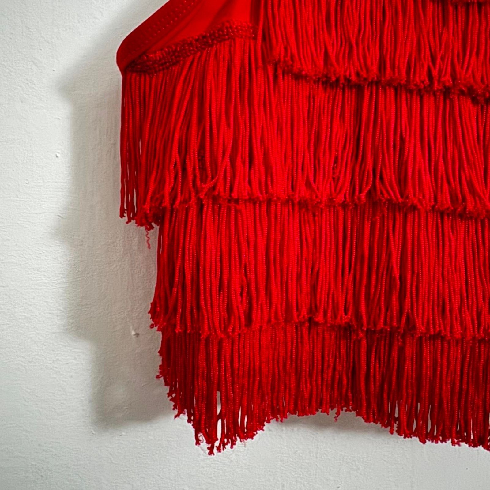 Other Red Fringe Mock Neck Halter Crop Top Valentine’s Day Size S / US 4 / IT 40 - 2 Thumbnail
