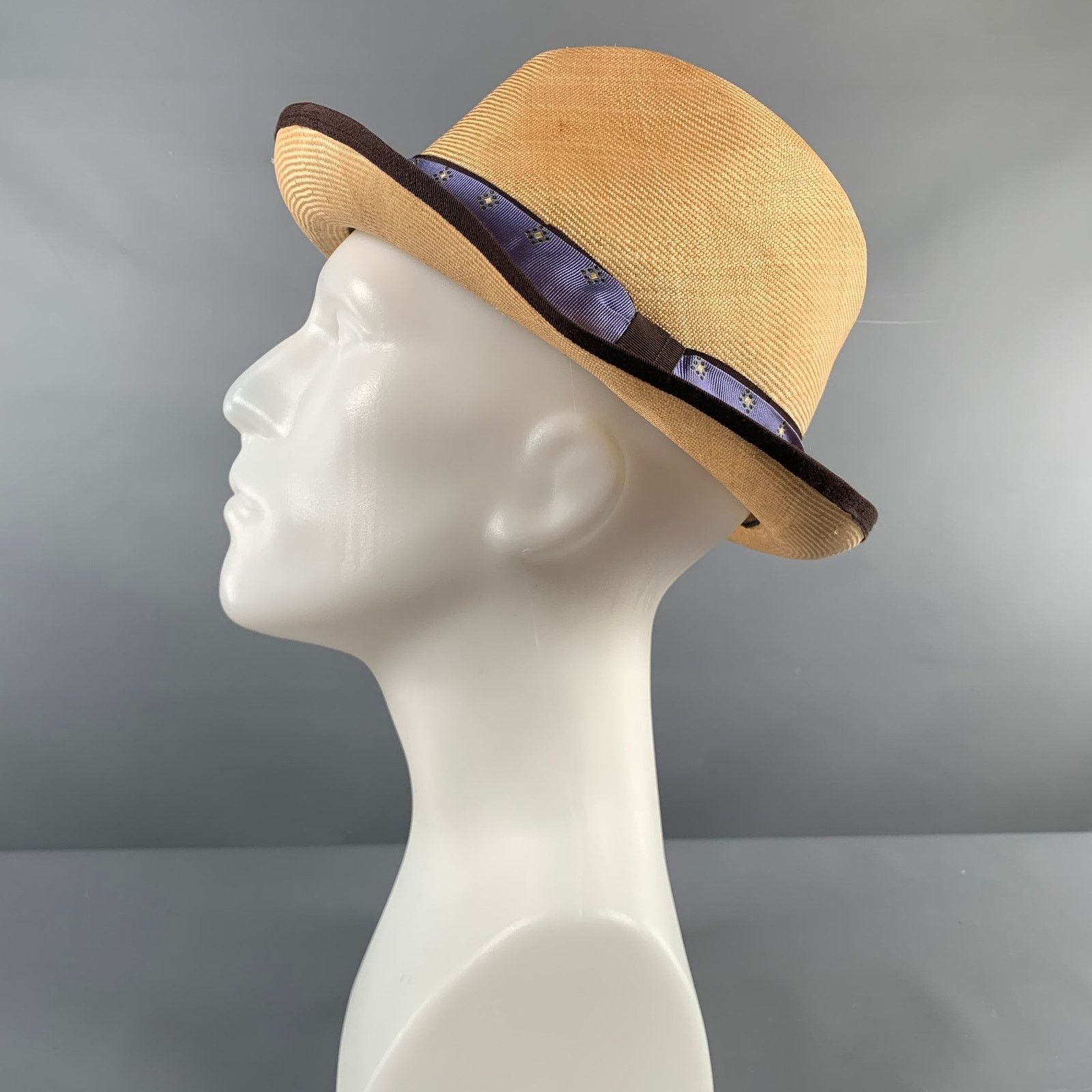 Vintage VINTAGE Size 7 3/8 Beige Purple Woven Silk Straw Hats Size ONE SIZE - 5 Thumbnail