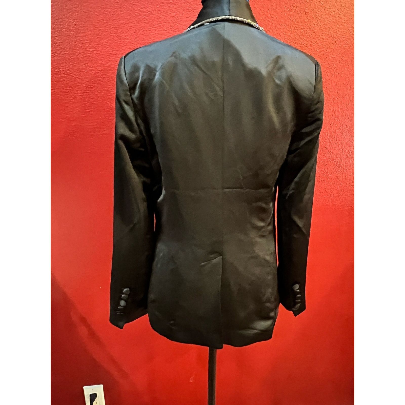 Jason Wu JASON WU RHINESTONE EMBELLISHED TRIM BLACK SATIN JACKET Size S / US 4 / IT 40 - 2 Thumbnail