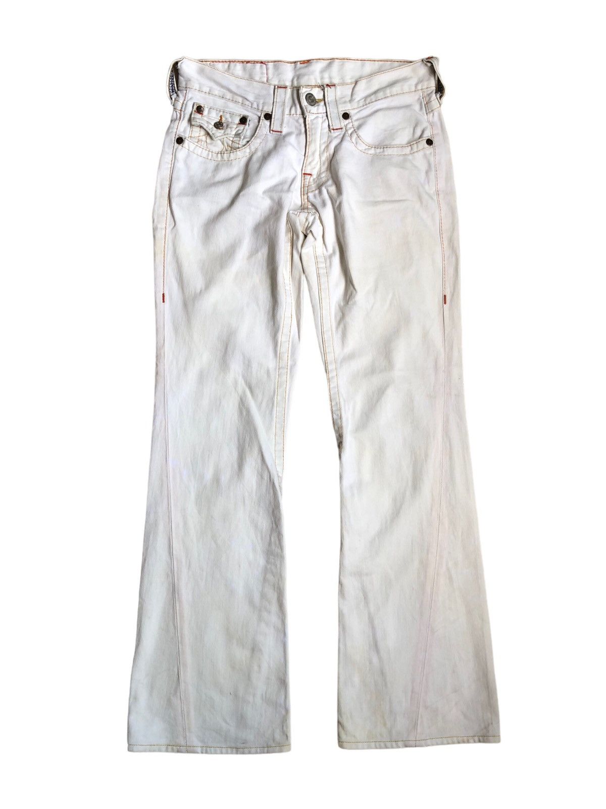 image of True Religion Joey Low Rise Spiral Cut Flared Jeans in Offwhite, Men's (Size 32)