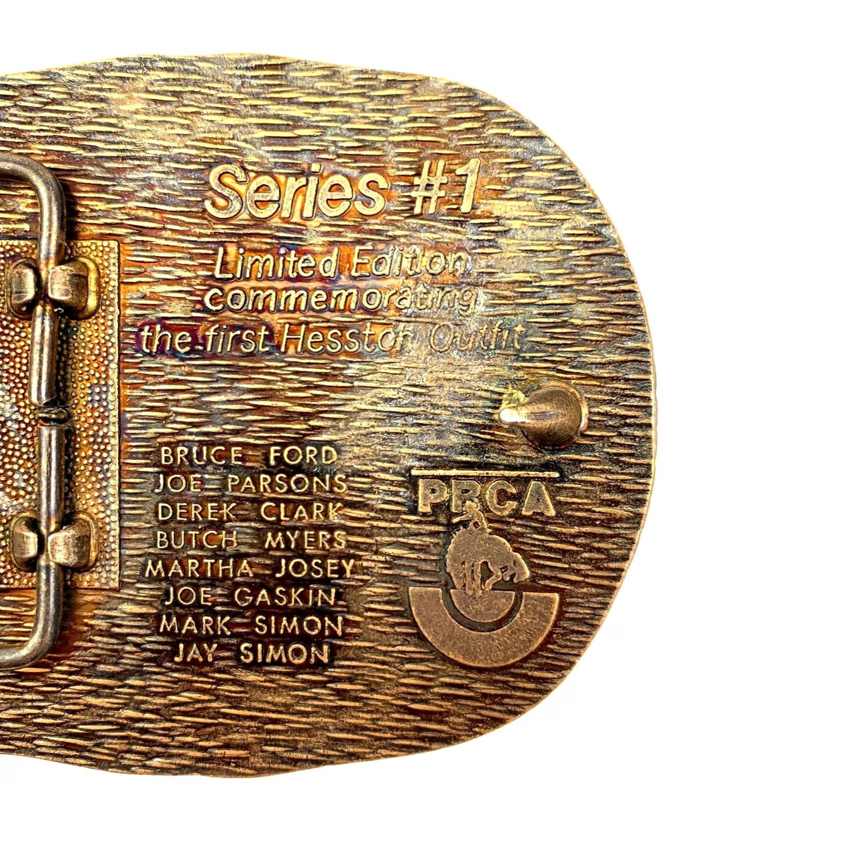 Vintage Hesston Outfit Tournament Rodeo Metal Belt Buckle 1985 Series #1 PRCA Men Western Buckle Metal Scuffing Condition Size ONE SIZE - 6 Thumbnail