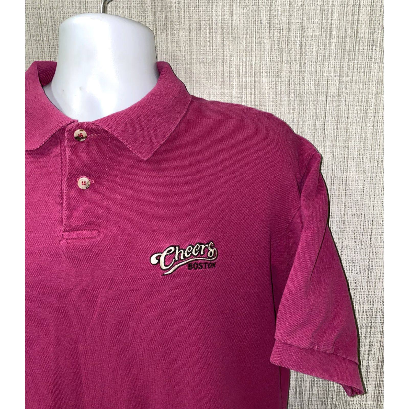 Vintage Finish Line Men's Pink Short Sleeve Golf Polo Shirt Size L Cotton Collared Button-Up Regular Fit Size US L / EU 52-54 / 3 - 2 Thumbnail