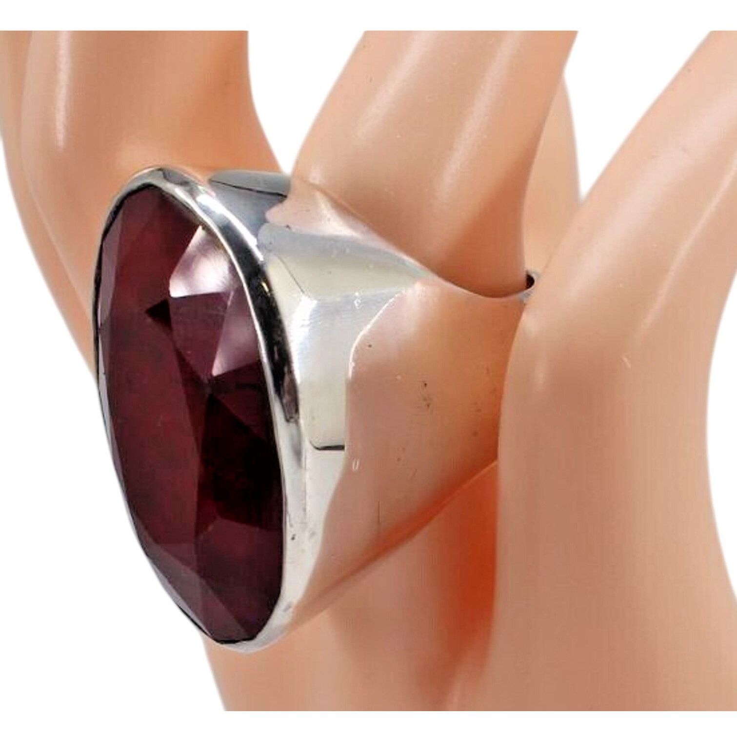Other Chunky Red Ruby 925 Sterling Silver Ring • Brutalist •Size 7 Size ONE SIZE - 3 Thumbnail
