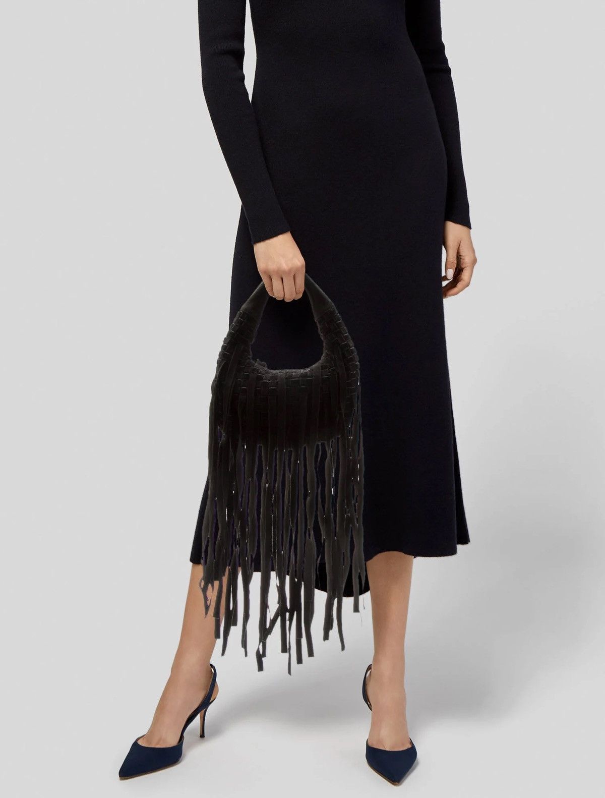 Bottega Veneta Bottega Veneta Fringe Hobo Intrecciato Suede and Velvet Mini Size ONE SIZE - 3 Thumbnail