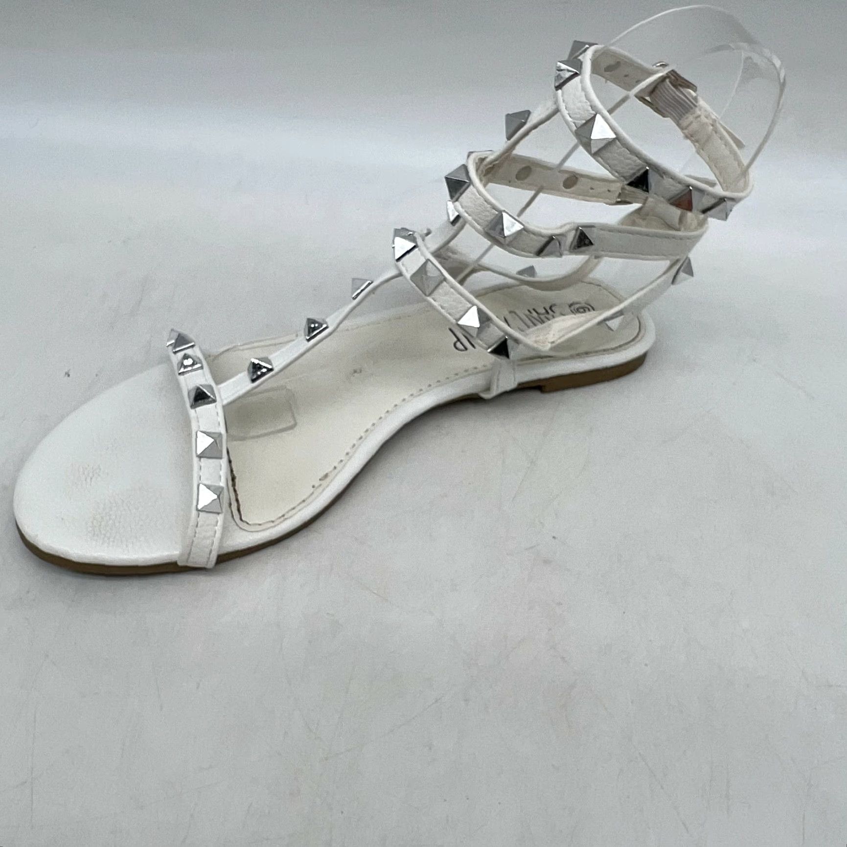 Vintage Sandalup Womens Ankle Buckle Straps Studded White Flat Sandals - Size 6 - Strappy Leather Sandal, Party/Cocktail, Womens, US 6 Size US 6 / IT 36 - 3 Thumbnail
