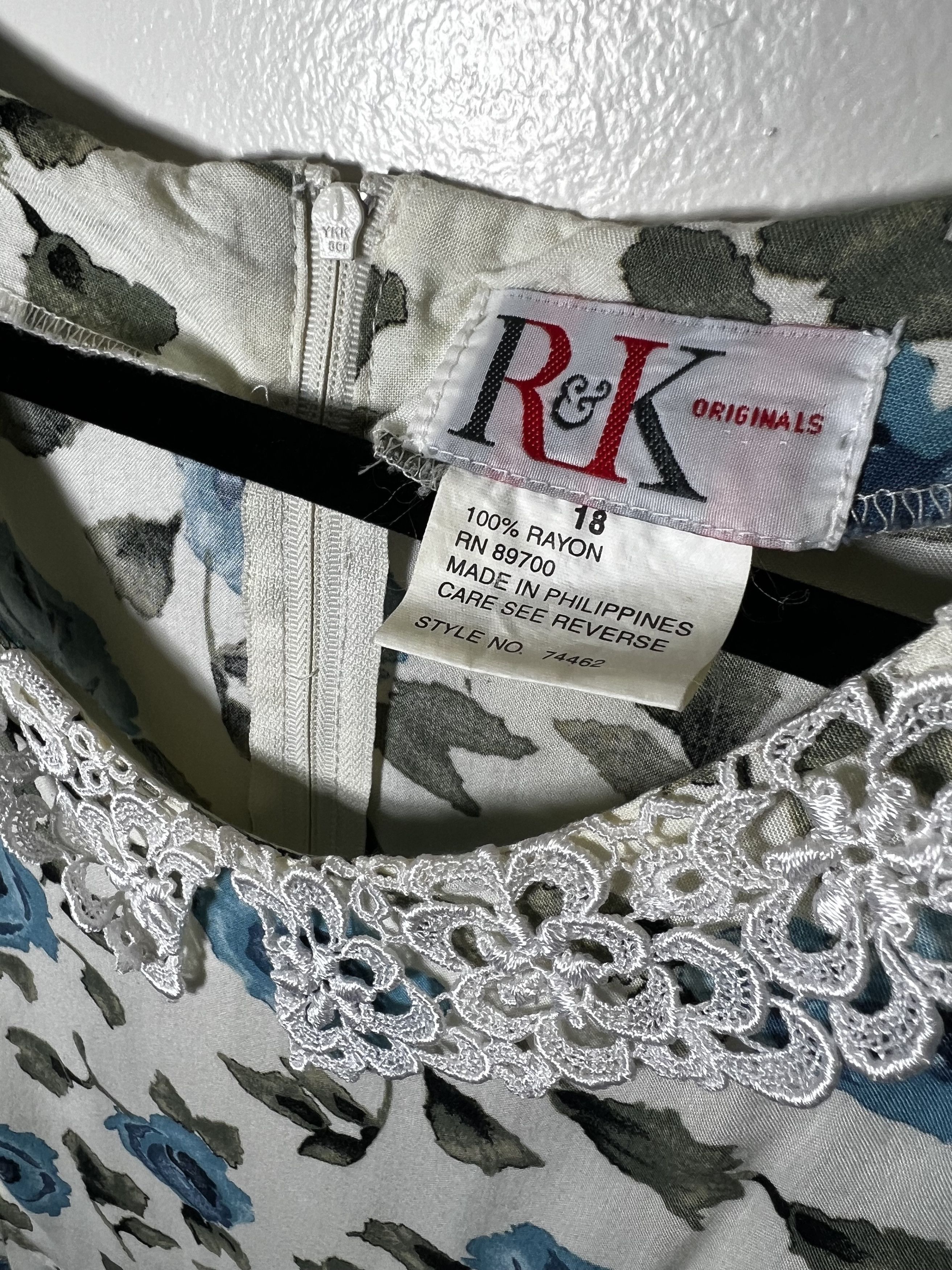 Other × Vintage Vintage 80's R&K Originals White and Blue Floral Maxi Dress Size L / US 10 / IT 46 - 5 Thumbnail