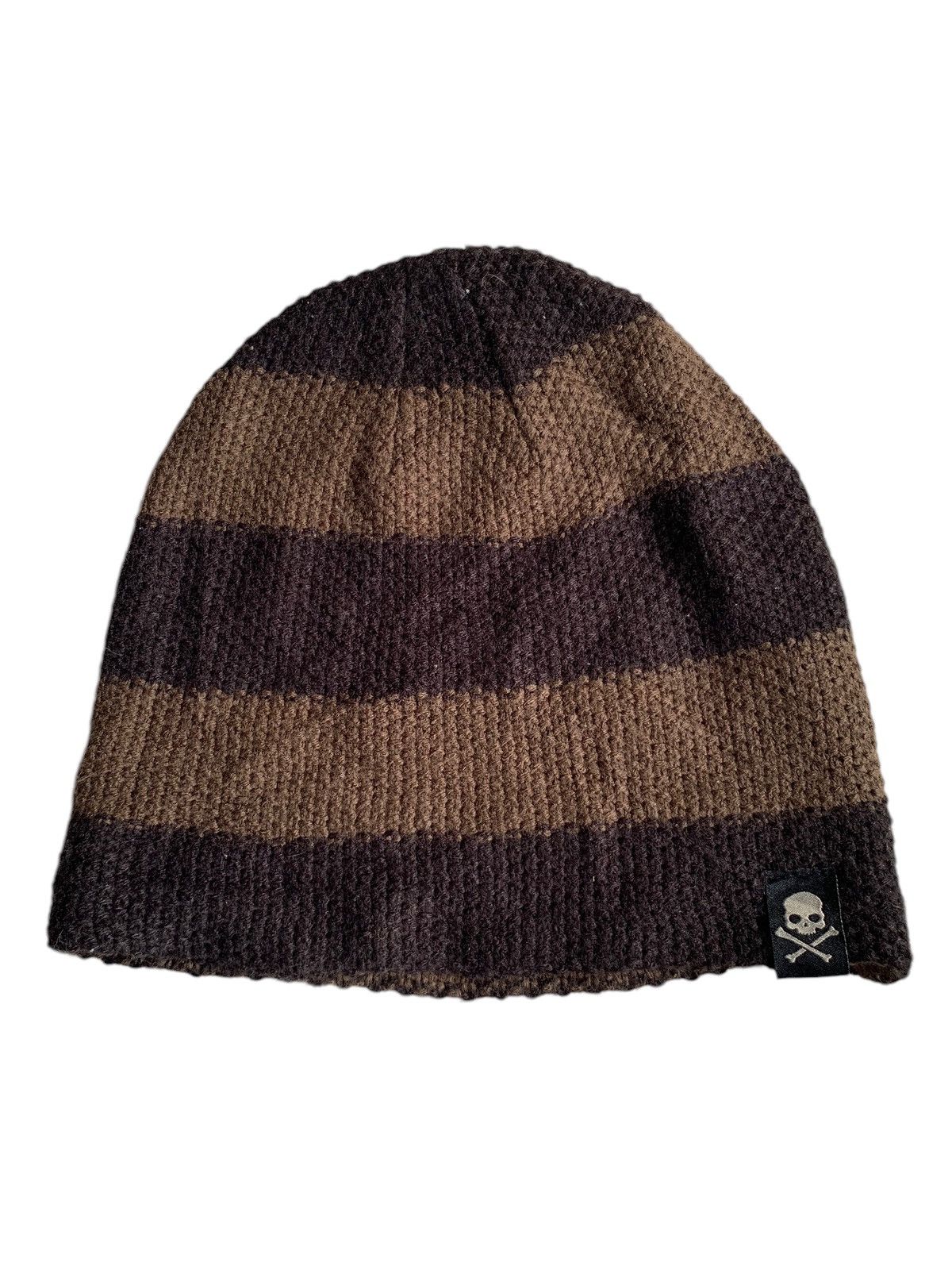 14th Addiction × Vintage Stripe Hydrogen Skull Punk Knitted Hairy Rare Beanie Hats☠️🎌 Size ONE SIZE - 2 Thumbnail