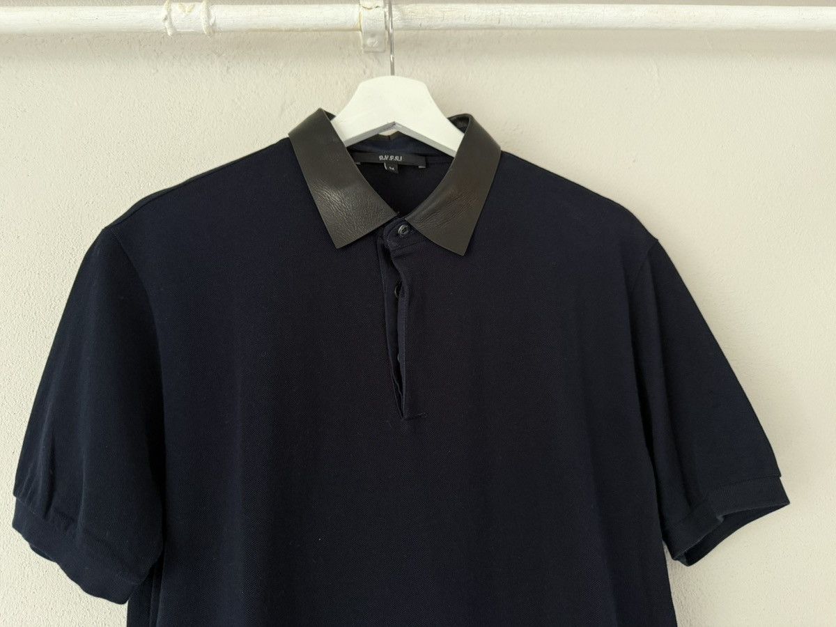 Gucci Leather Collar Polo Shirt in Navy Cotton Piqué Size US M / EU 48-50 / 2 - 3 Thumbnail