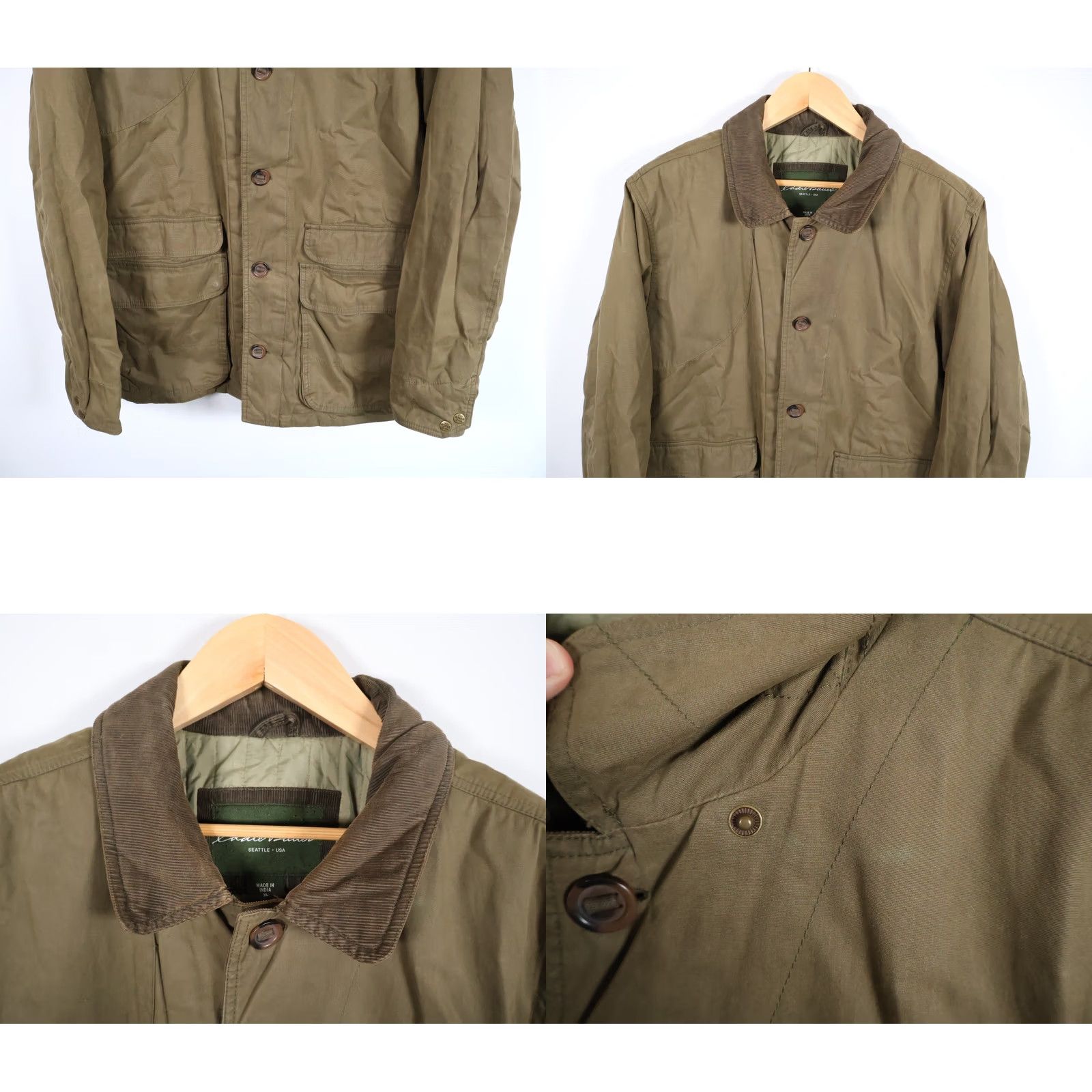 Eddie Bauer Eddie Bauer Barn Jacket Men XL Green Full Zip Corduroy Trim Lining Quilted Nylon Pockets Side Zip Front Button Overlay military jacket style Size US XL / EU 56 / 4 - 10 Thumbnail