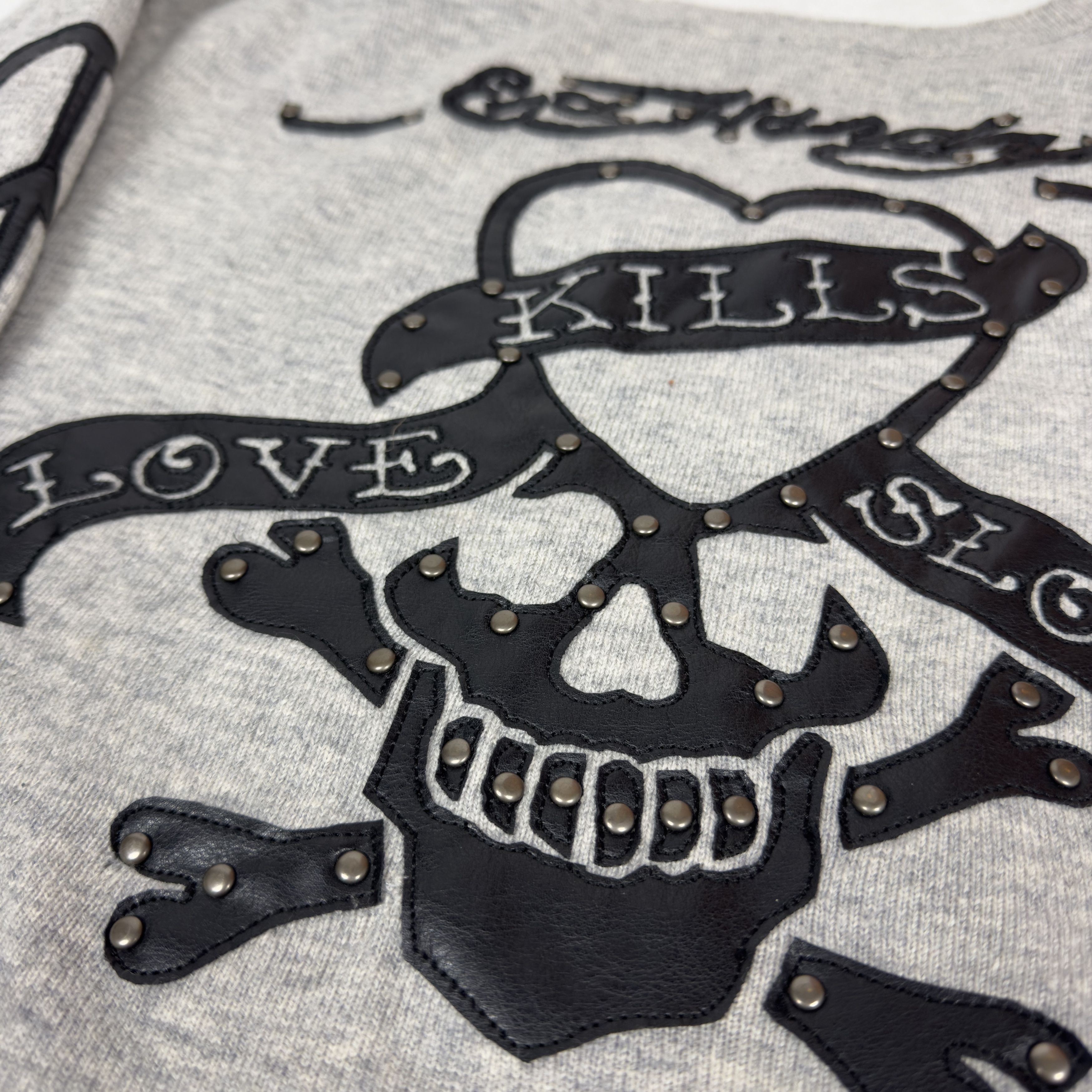 Ed Hardy × Vintage Ed Hardy Men's Gray Wool Skull Love Kills Slowly Sweater XL Size US L / EU 52-54 / 3 - 2 Thumbnail