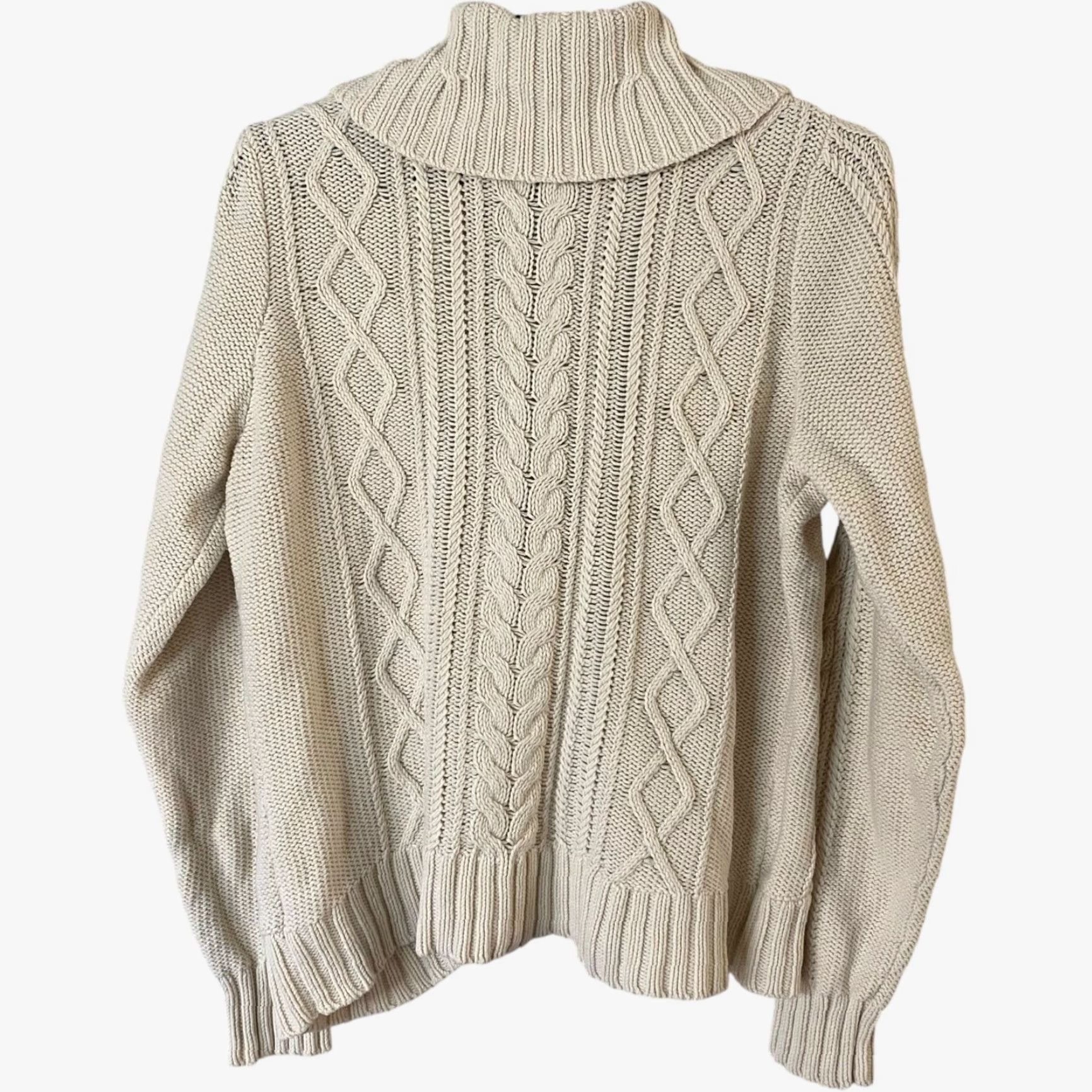Eddie Bauer Eddie Bauer Women’s Cable-Knit Cardigan Sweater Large Tall Cream Cotton Blend Fall Casual Size L / US 10 / IT 46 - 4 Thumbnail