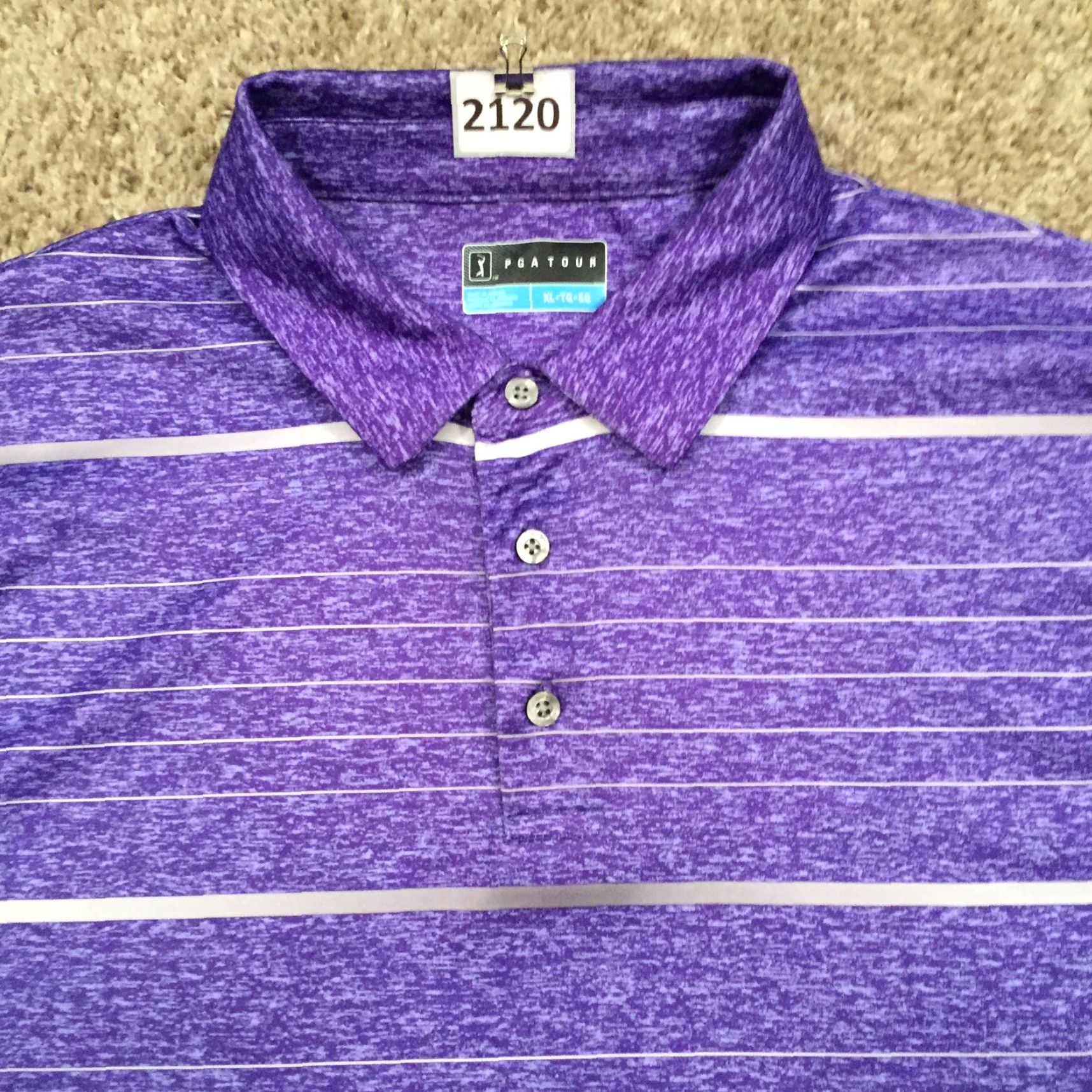 PGA Tour PGA TOUR Polo Shirt Mens XL Purple Striped Short Sleeve Polo Shirt Size US XL / EU 56 / 4 - 3 Thumbnail