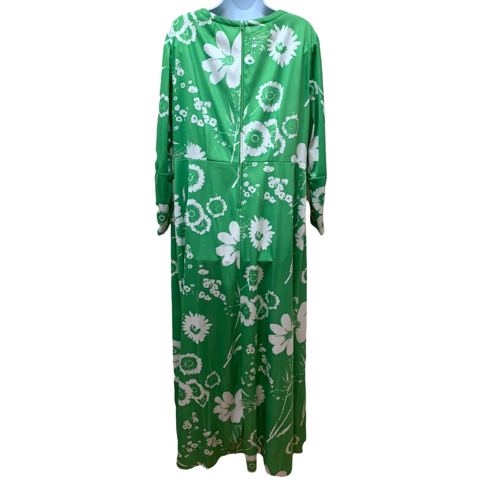 Vintage VINTAGE Retro Bright Green Large Floral Print Maxi Lounge Dress Plus Size Size S / US 4 / IT 40 - 3 Thumbnail