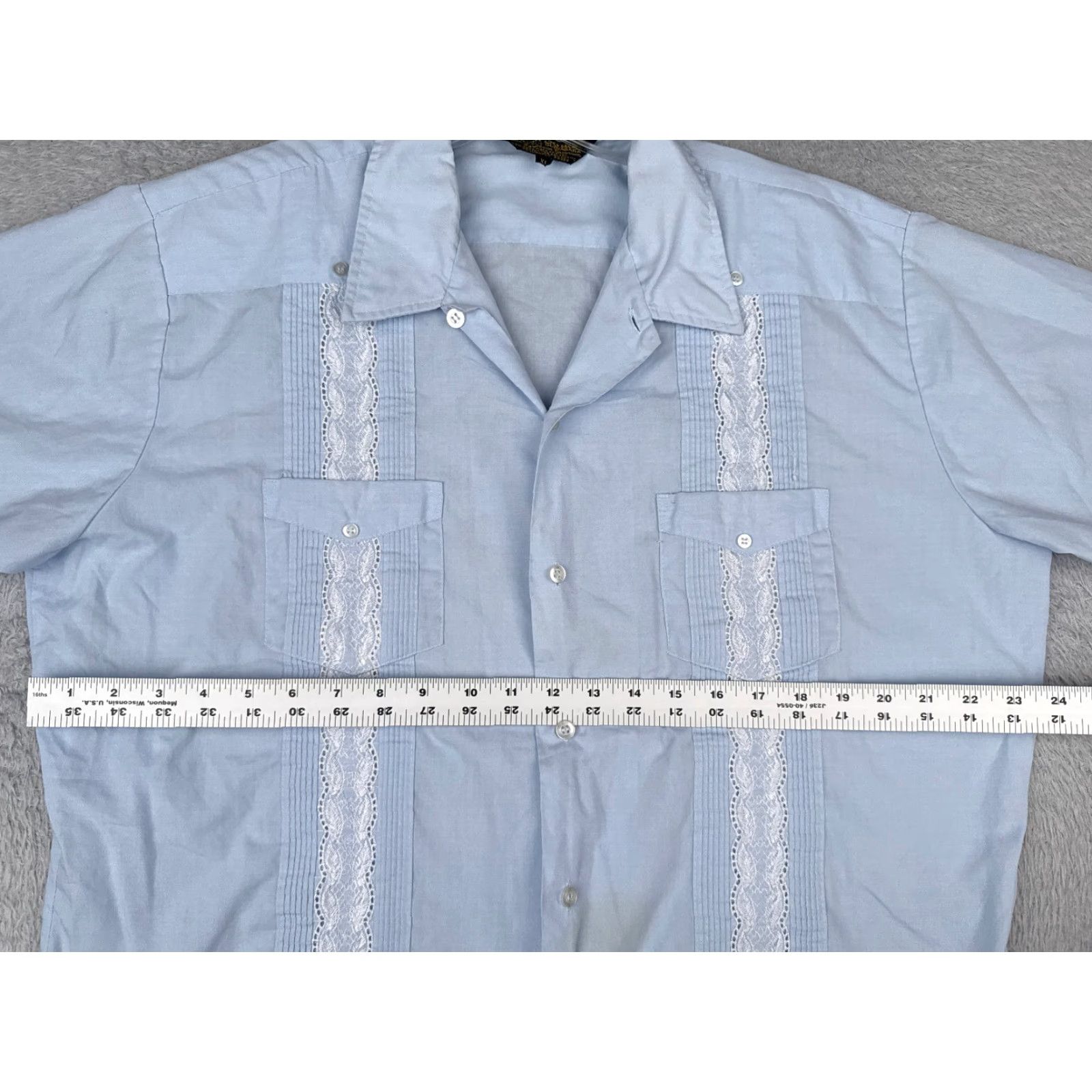 Vintage Guayabera Shirt Extra Large Blue Permanent Press 4 Pocket Poly Blend READ Men Size US XL / EU 56 / 4 - 7 Thumbnail