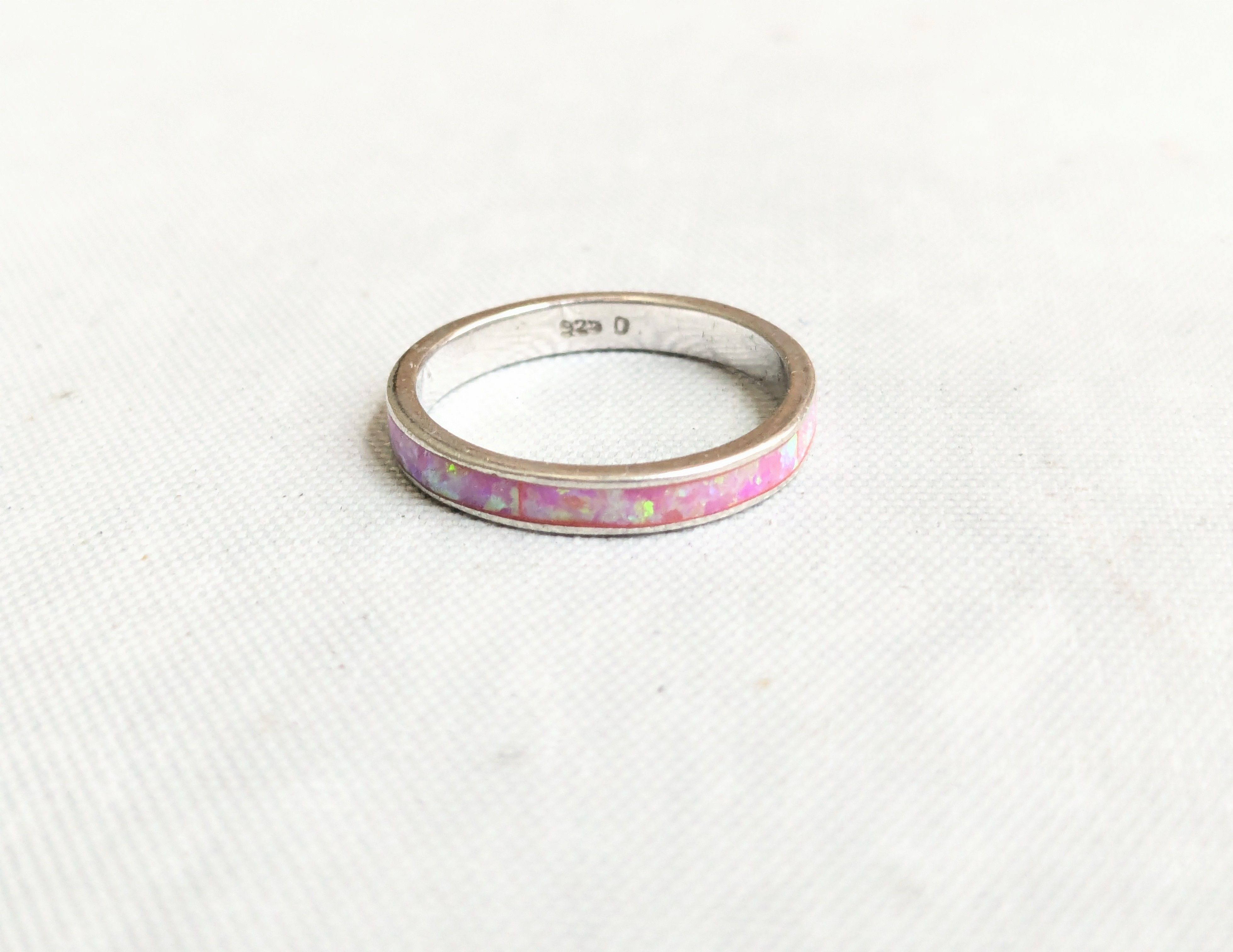 Jewelry Sterling Silver Ring Pink Lab Opal 6.75 Eternity Band Size ONE SIZE - 1 Thumbnail