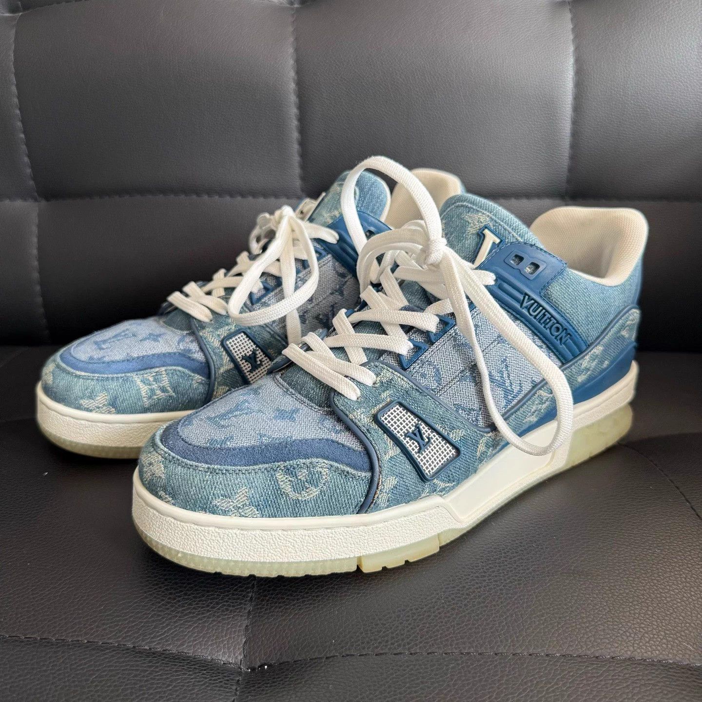 Louis Vuitton LV Trainer New Blue Denim Low Top 40 (US 6) Size US 6 / EU 39 - 1 Thumbnail