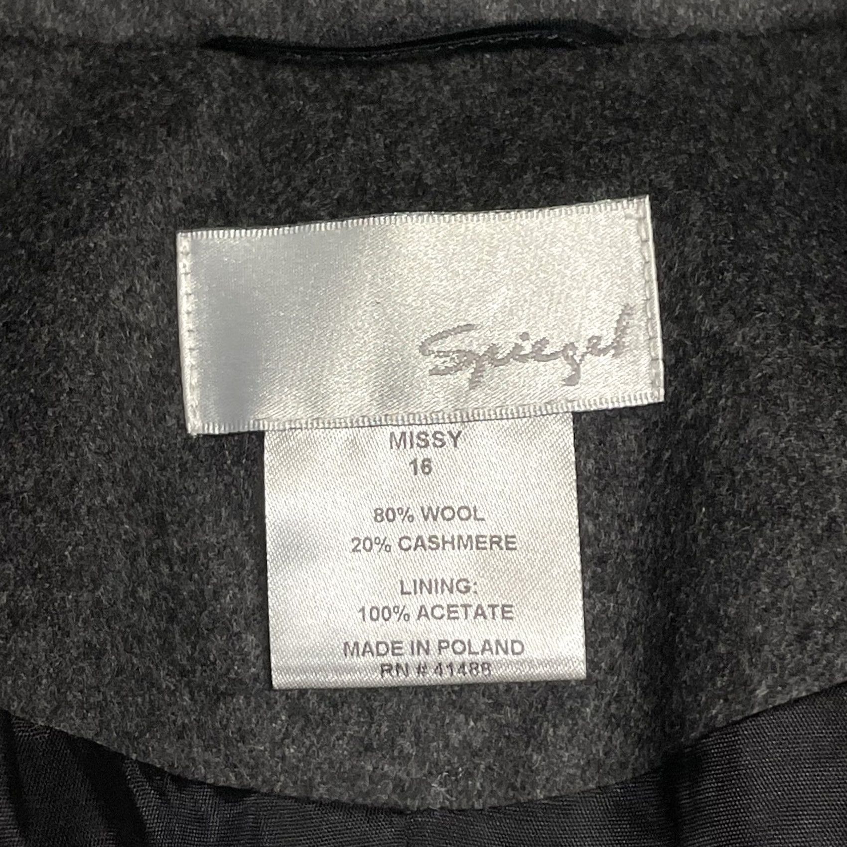 Vintage Spiegel Cashmere Coat - Charcoal Gray - Mid-Length, Button-Down, Long Sleeve, 16XL Size XXL / US 16-18 / IT 52-54 - 2 Thumbnail