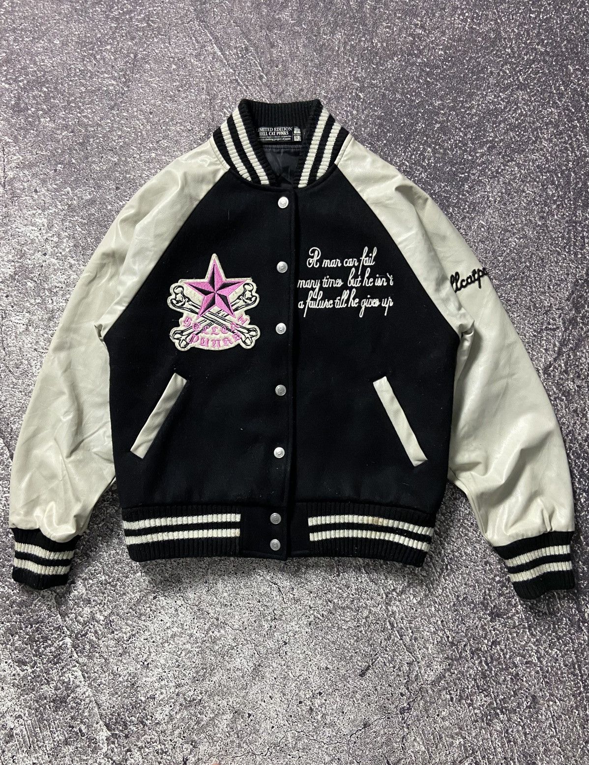 Japanese Brand Hell cat punk leather wool varsity jacket Size US S / EU 44-46 / 1 - 1 Thumbnail