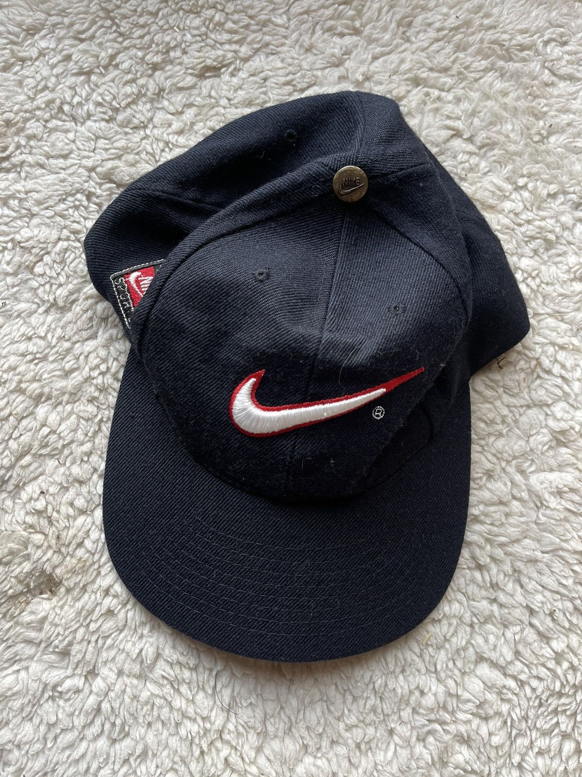 Nike × Vintage 1980’s Nike Team Rare Black vintage cap swoosh back Size ONE SIZE - 2 Thumbnail