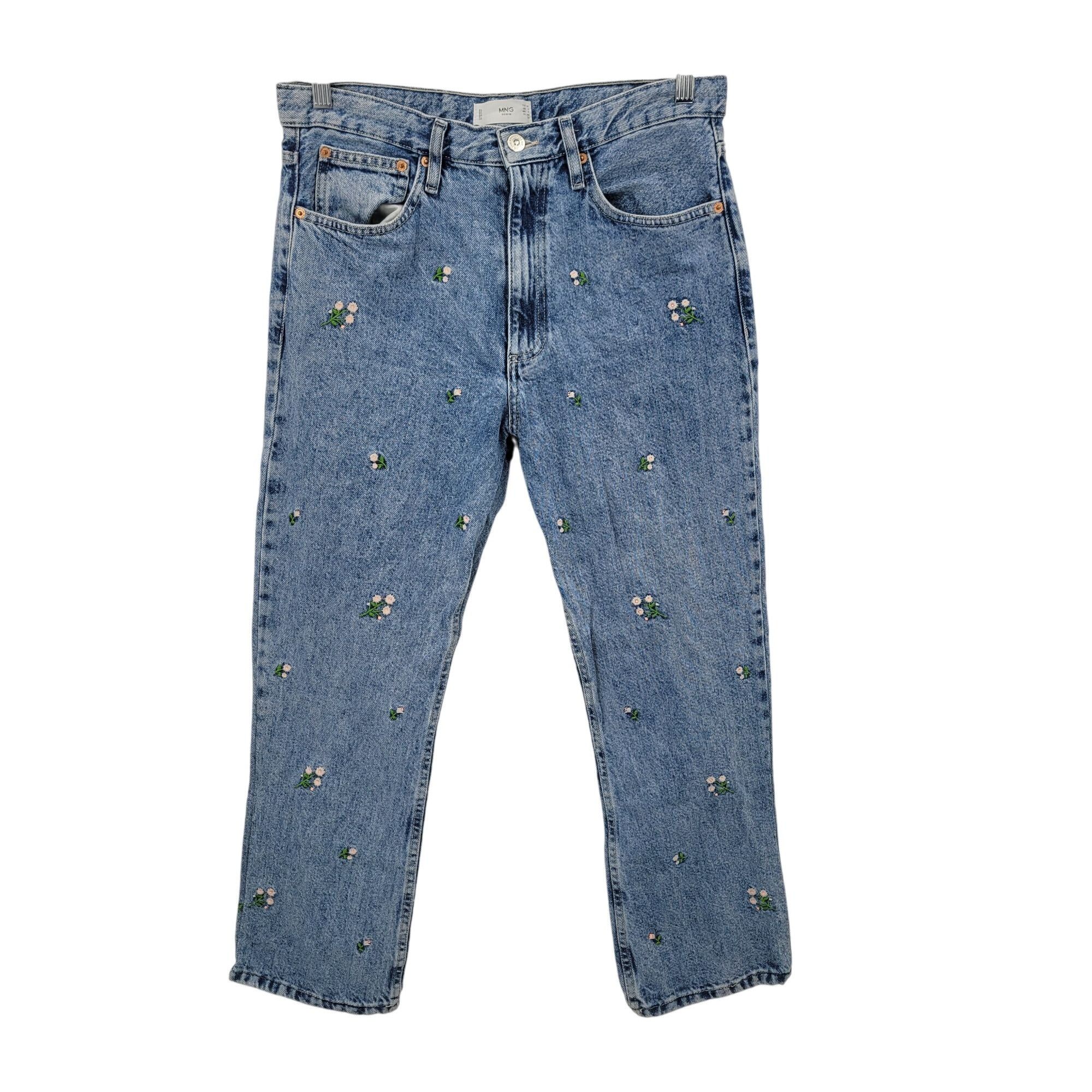 Designer MNG Denim Womens Floral Embroidered Wide-Leg Jeans EUR 40 US Size 30" / US 8 / IT 44 - 1 Thumbnail