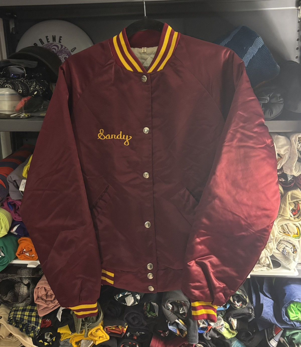 Vintage Vintage “Sandy” Varsity Jacket Burgandy/Gold Size S / US 4 / IT 40 - 1 Thumbnail