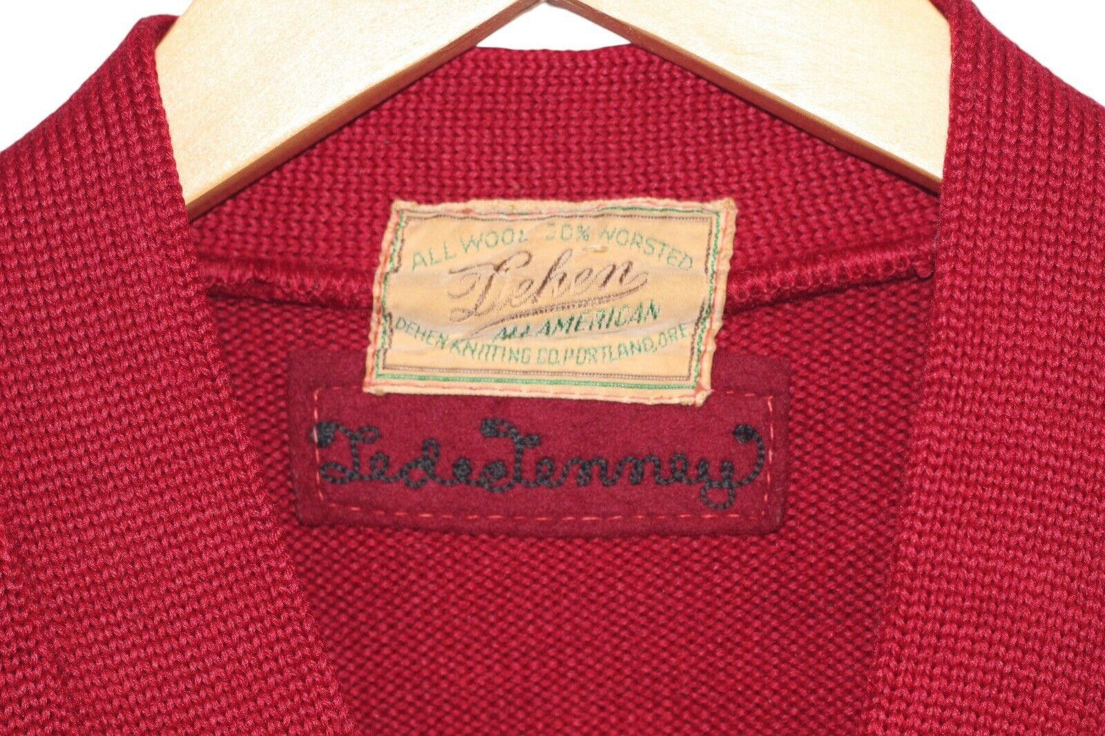 Designer Vintage 1950s Dehen Letterman Embroidered Wool Sweater L Size US L / EU 52-54 / 3 - 6 Thumbnail