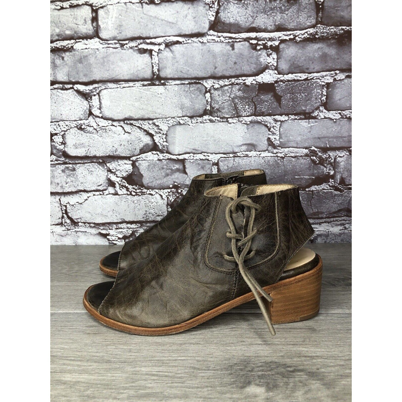 Other Baske California Ariel Olive Leather Lace Zip Open Toe Heel Size US 6 / IT 36 - 13 Thumbnail