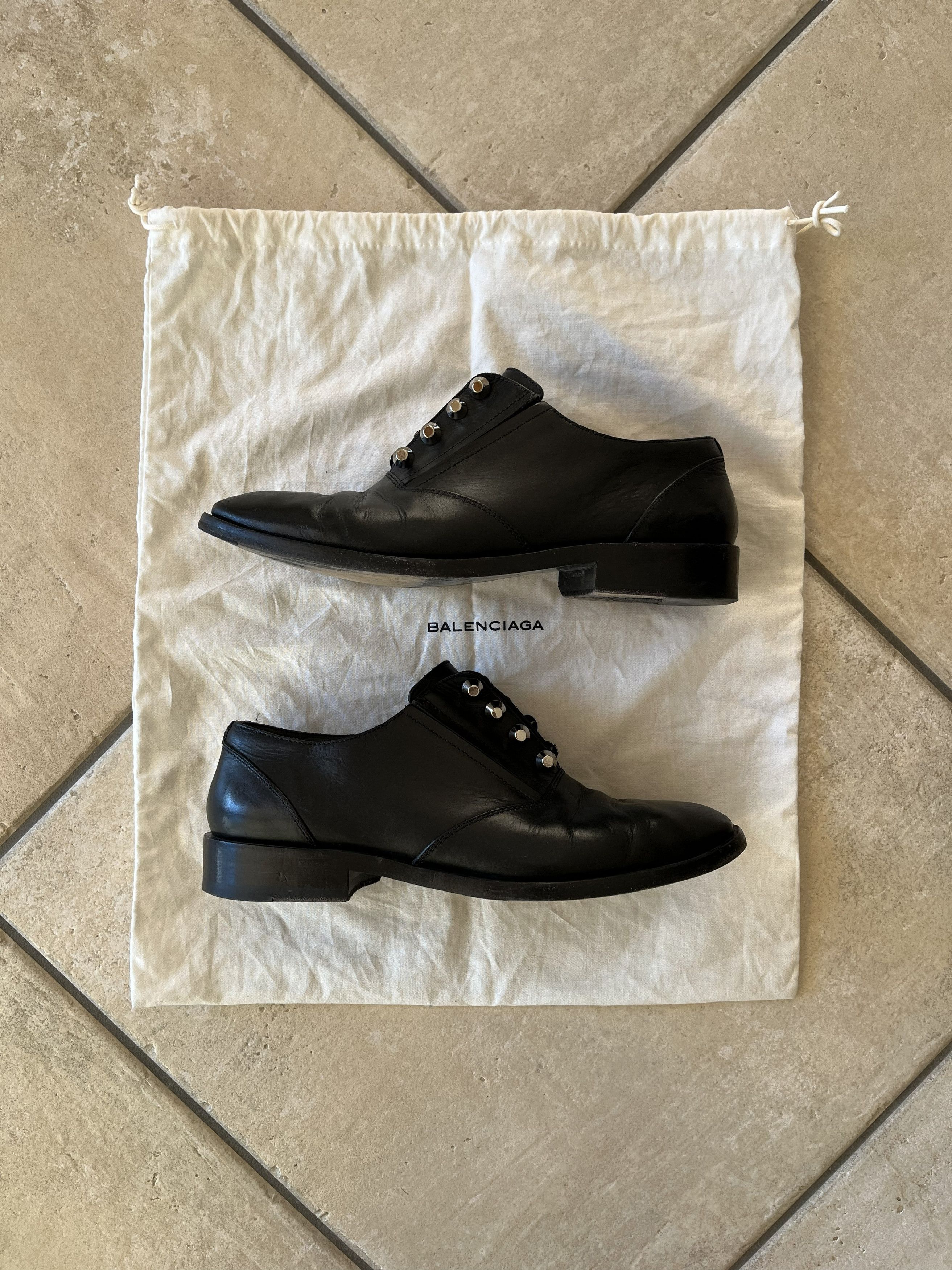 Balenciaga Balenciaga Steel Nails Black Leather Shoes Size US 7 / EU 40 - 1 Thumbnail