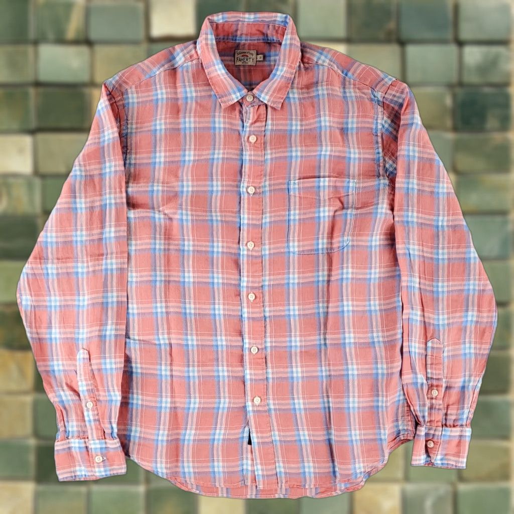 Faherty Faherty Button-Up Shirt Long Sleeve 100% Linen Mens L Multicolor Blue Pink Plaid Shirt Size US L / EU 52-54 / 3 - 1 Thumbnail