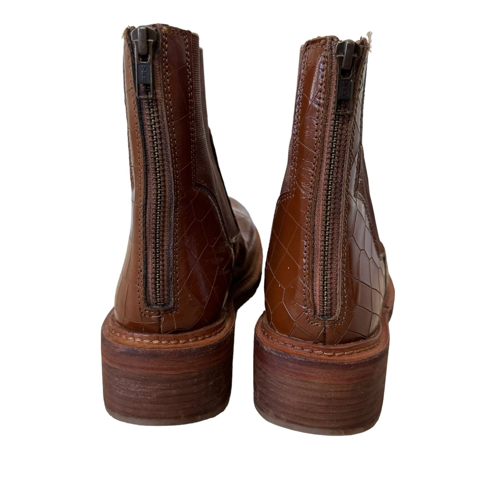 Free People FREE PEOPLE ARLO SANTA FE EMBOSSED ANKLE BOOTS Tan Croc Size US 8 / IT 38 - 2 Thumbnail