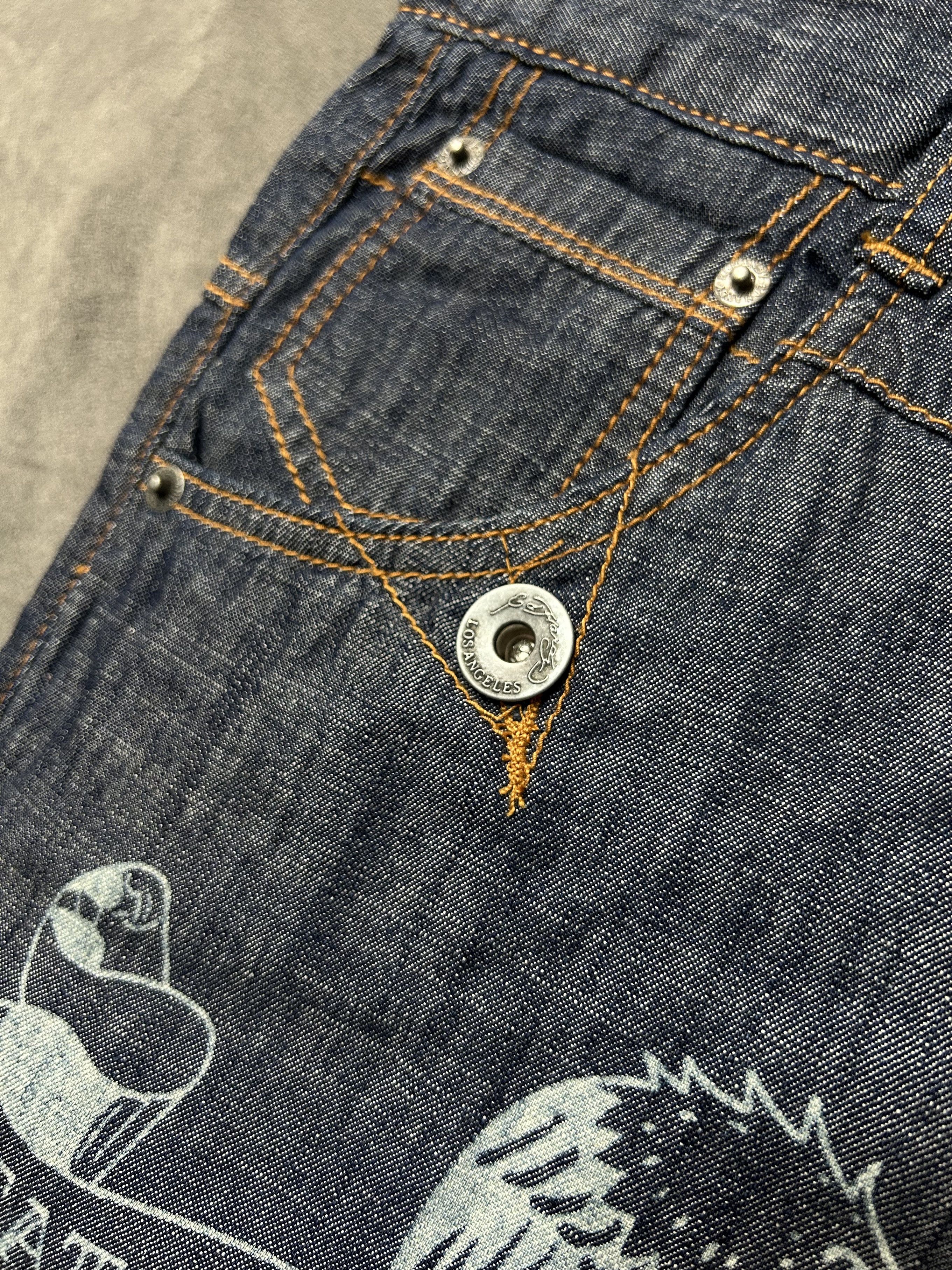 Ed Hardy × Vintage Rare Vintage Y2k Ed Hardy Skull Print Denim Shorts 34 Size US 26 / EU 42 - 3 Thumbnail