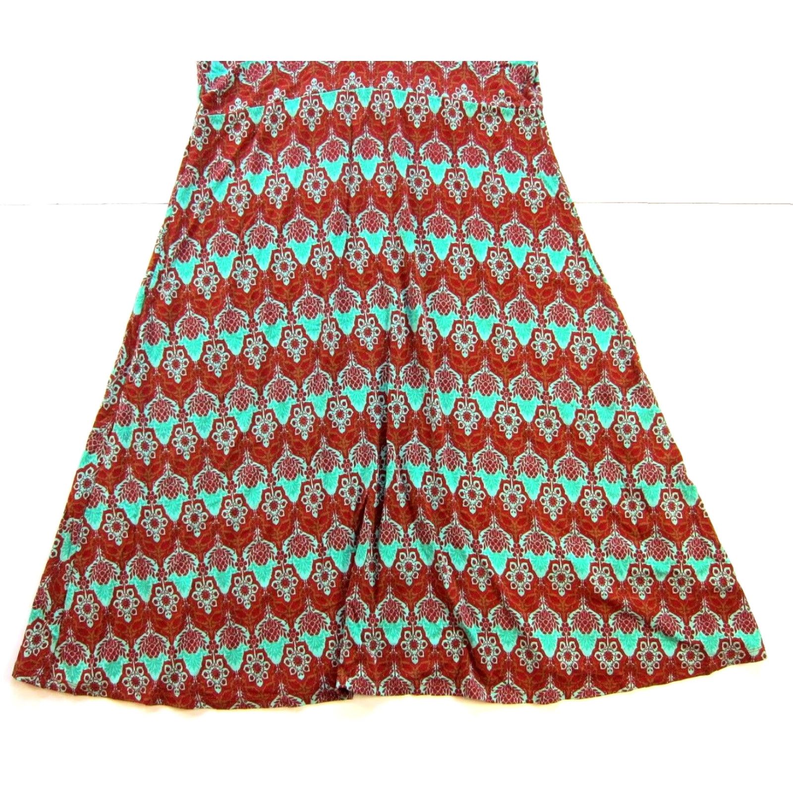 Vintage VINTAGE Za Zen Red Green Floral Short Sleeve Jersey Stretch Fit & Flare Midi Sun Dress L Size L / US 10 / IT 46 - 6 Thumbnail