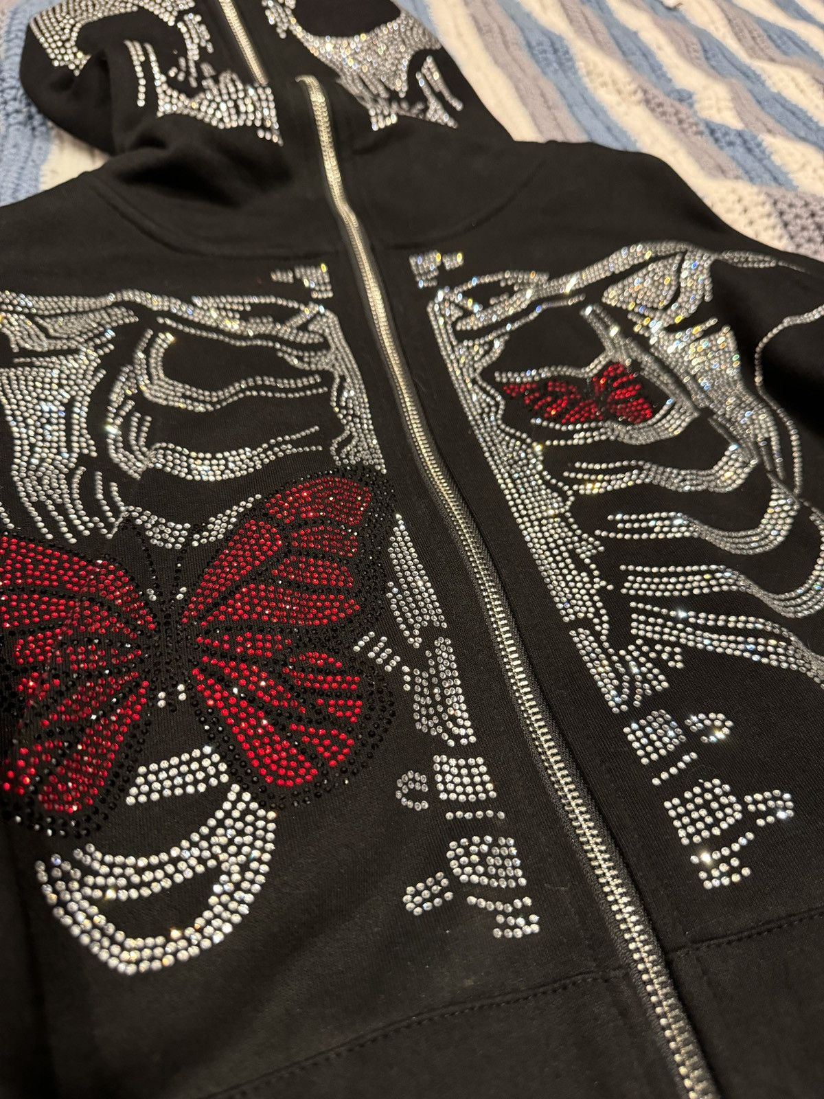 Designer Demons and Angels butterflies rhinestone skeleton hoodie Size US M / EU 48-50 / 2 - 3 Thumbnail