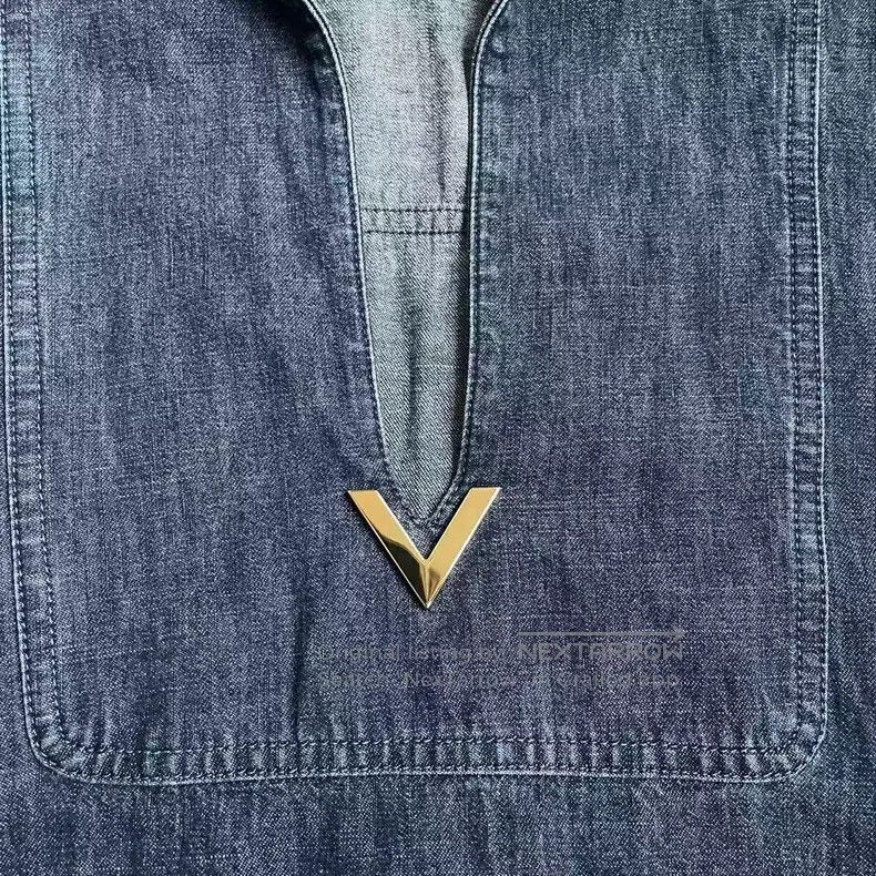 Valentino Valentino Solid color V-neck pleated denim short-sleeved d Size XS / US 0-2 / IT 36-38 - 3 Thumbnail