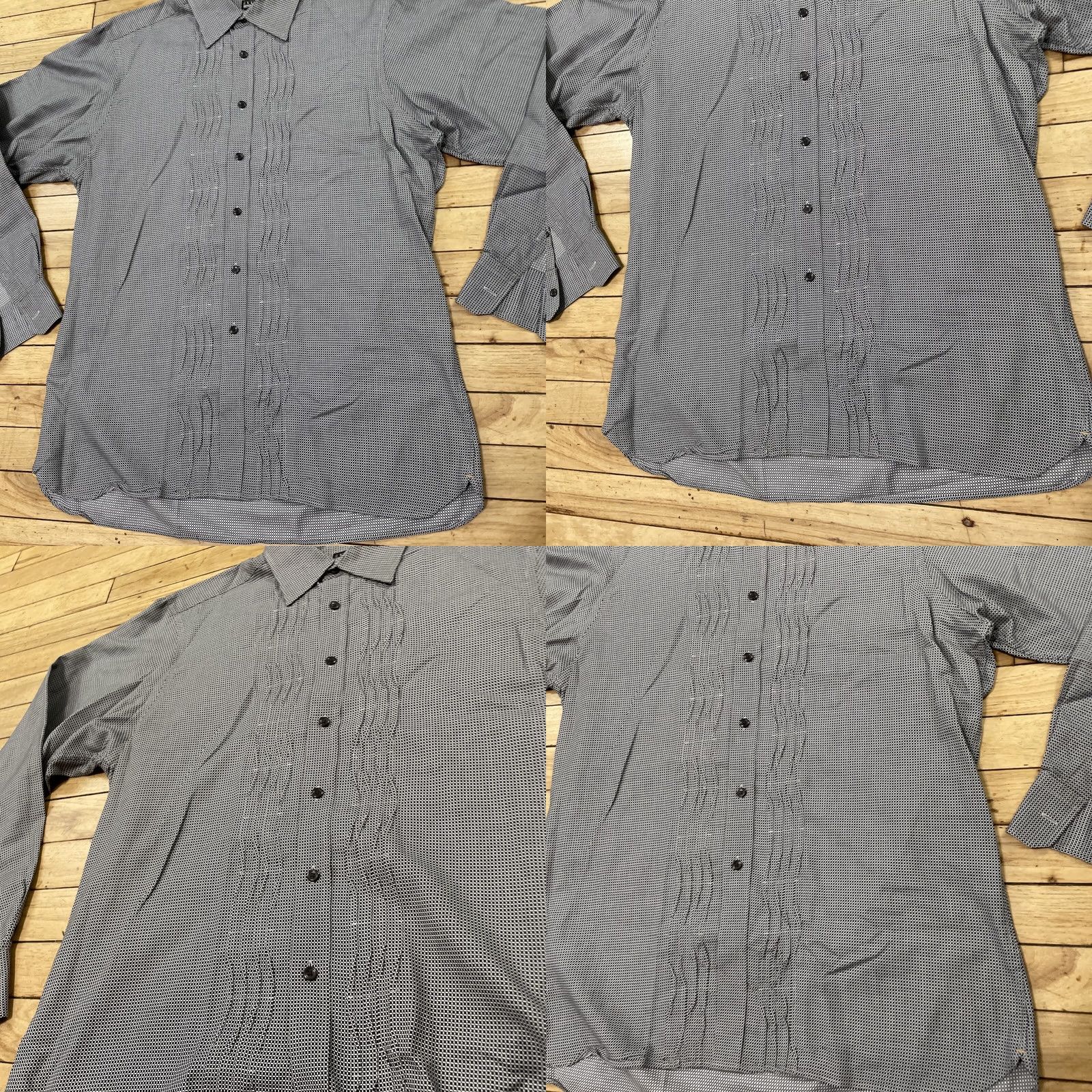 Ike Behar IKE BEHAR New York Pleated Dress Shirt Men M Guayabero Gray Black Check Plaid M Size 40R - 10 Thumbnail