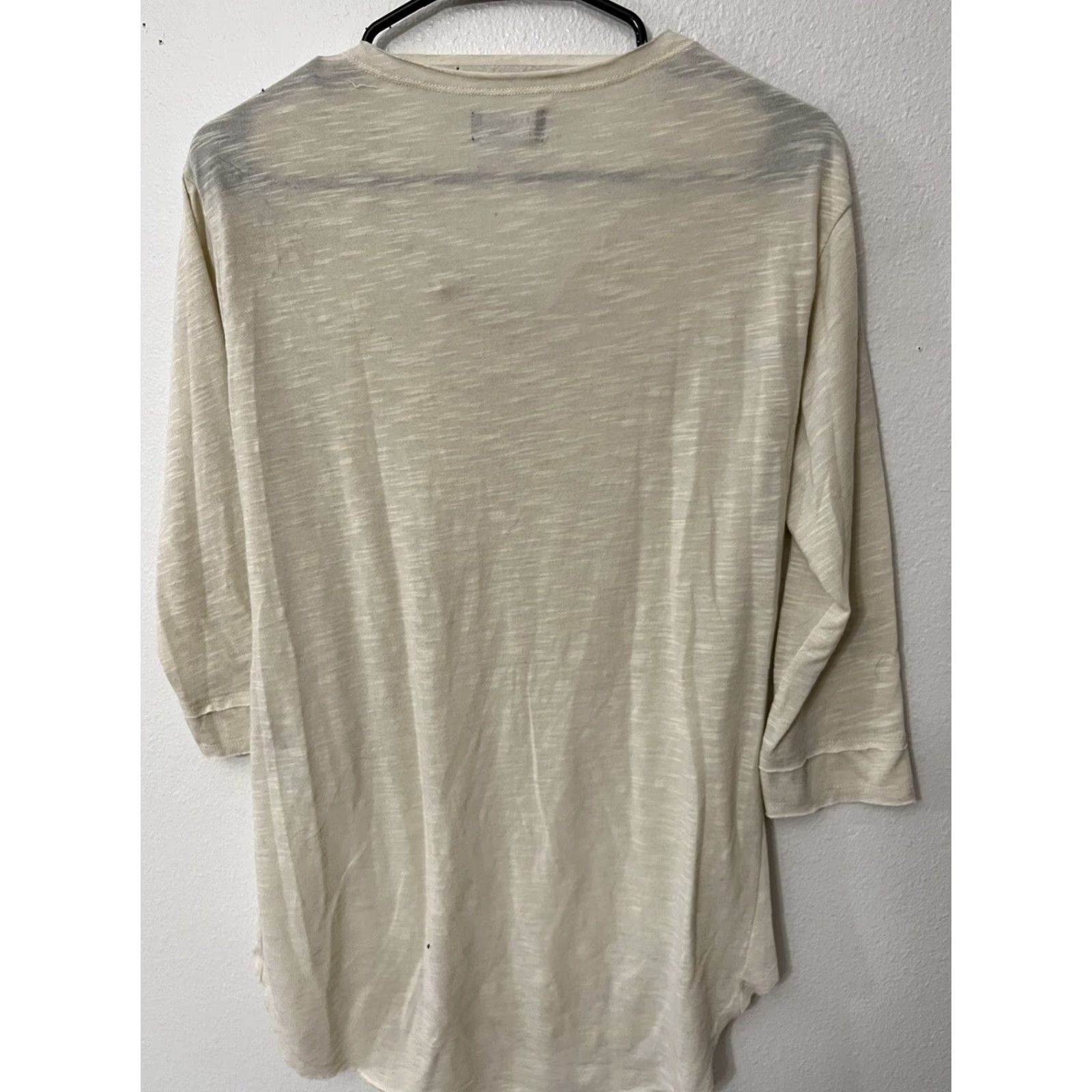 Zara ZARA Blouse Shirt 3/4 Sleeve Peter Pan Beaded Embellished Collar Top Beige S Womens Size S / US 4 / IT 40 - 3 Thumbnail