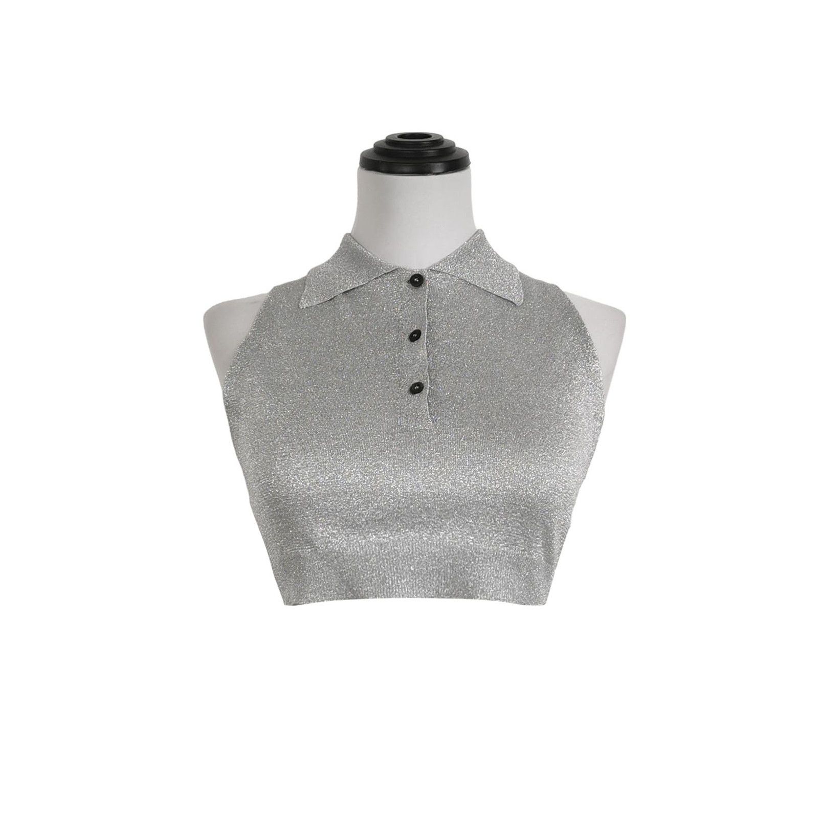 Prada Prada Sleeveless Collared Knit Top in Silver 0089 Size XS / US 0-2 / IT 36-38 - 1 Thumbnail