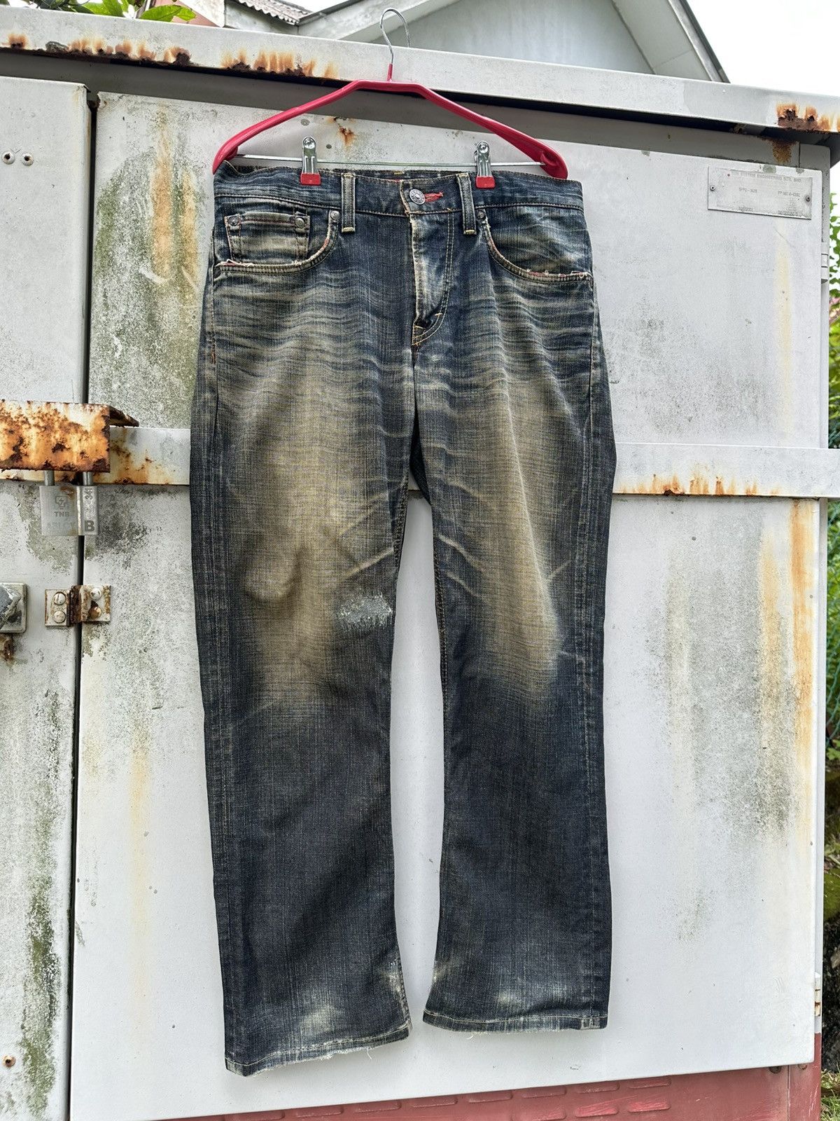 Edwin 👹Vintage THRASHED Edwin Edge Of Blue Baggy Jeans Size US 33 - 5 Thumbnail